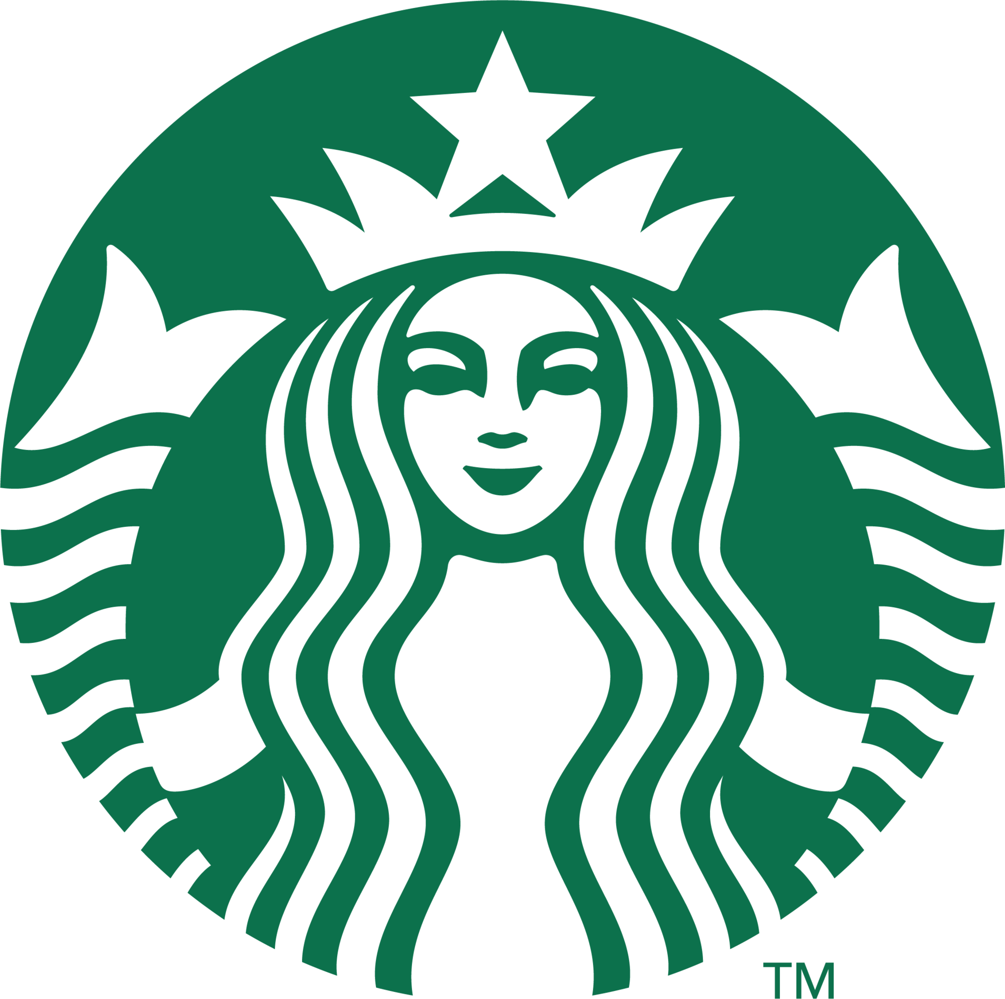 Green Starbucks logo featuring a mermaid with flowing hair and a crown, inside a circular design.