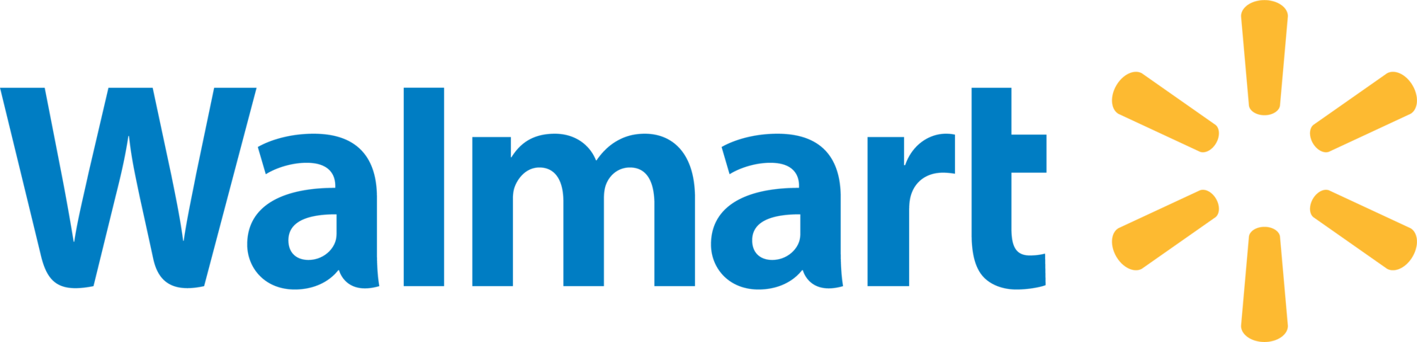 Walmart logo with blue text and yellow starburst symbol.