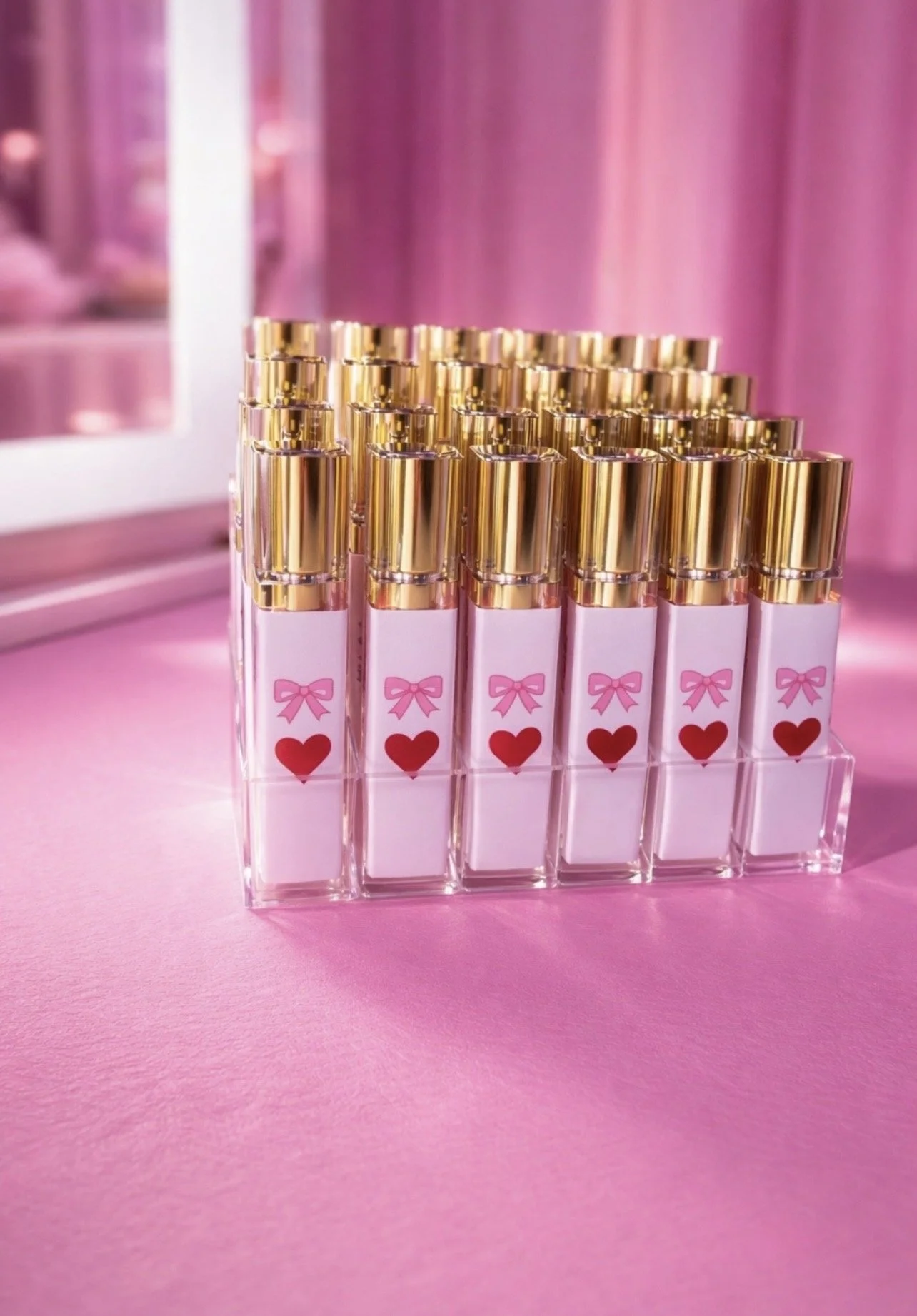 Luxury lip gloss bar at a Glencoe Bat Mitzvah featuring custom gloss tubes by Blush and Bliss by Mya in Chicago.