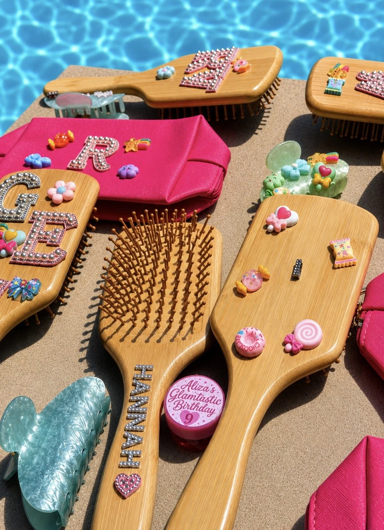 Custom Decorated Accessories Bedazzle Bar by Blush & Bliss by Mya for Bat Mitzvahs, Sweet 16s, and Birthday Parties in Chicago & North Shore. Interactive accessory design station entertainment experience.