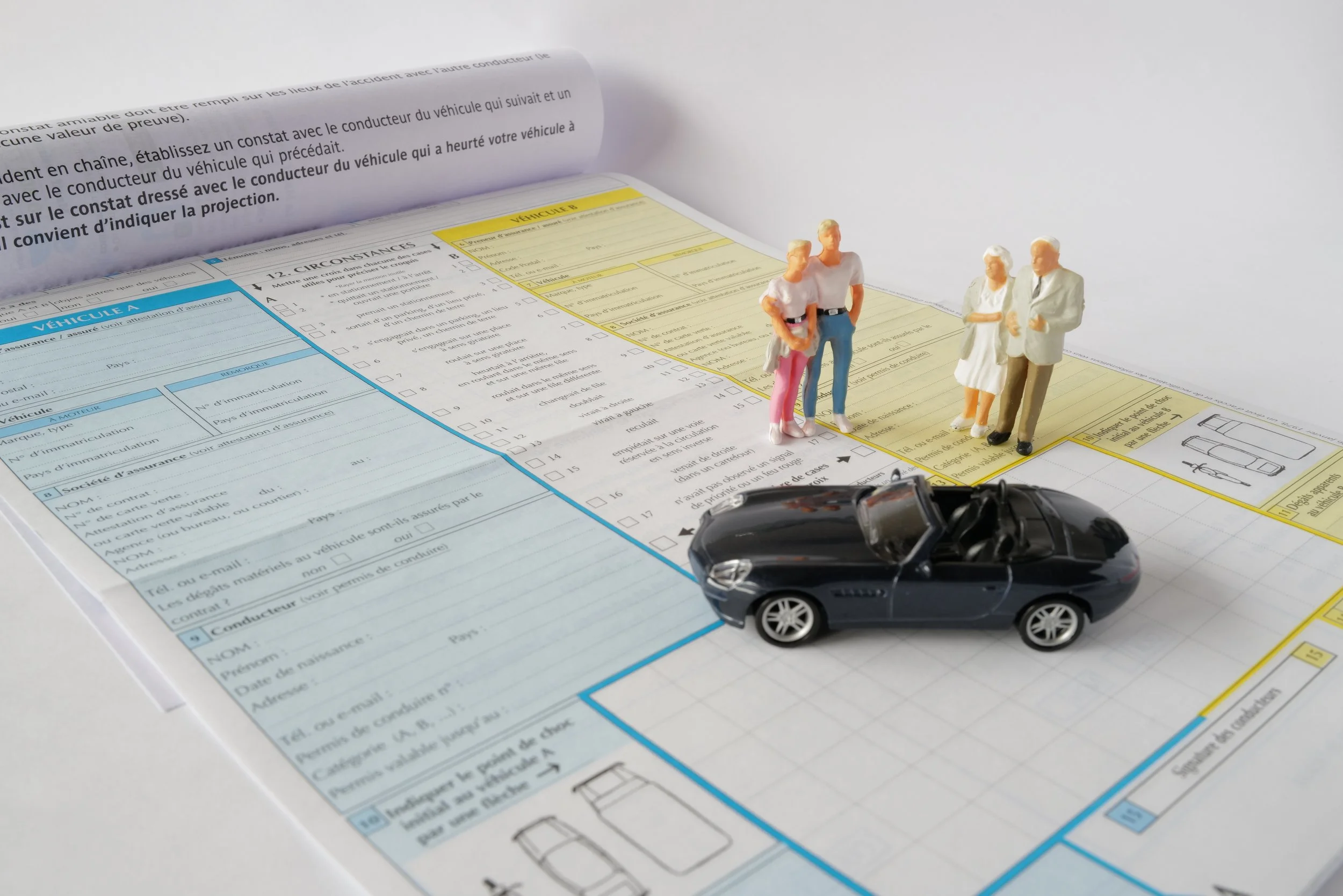 Close-up of auto insurance declaration page showing coverage limits and policy details