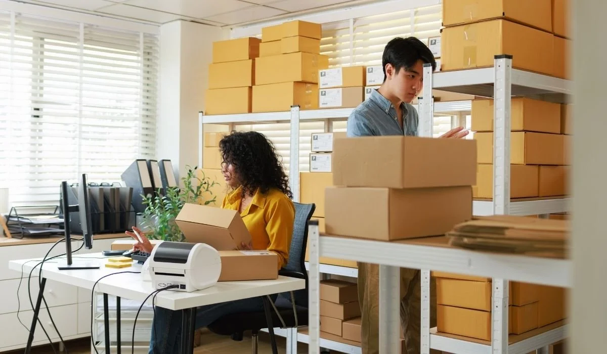 Home workspace with business equipment and stored items that can affect insurance risk