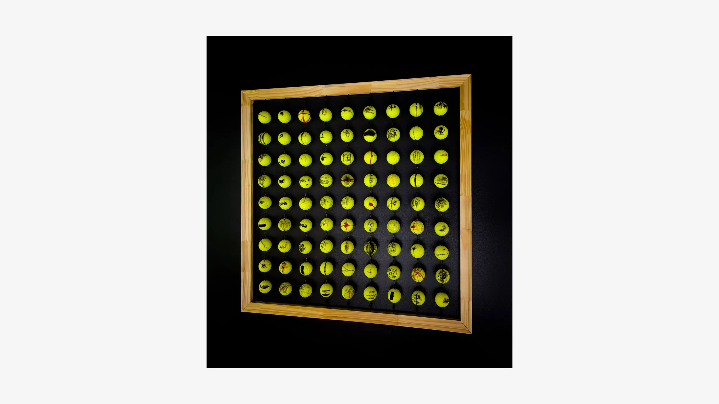 2026_Maeeni_CR-2026-1009_The-Long-Game-2_48x48x2.5_ink-marked-tennis-balls-wood-frame-chain-hardware_MASTER-LR-web.jpg