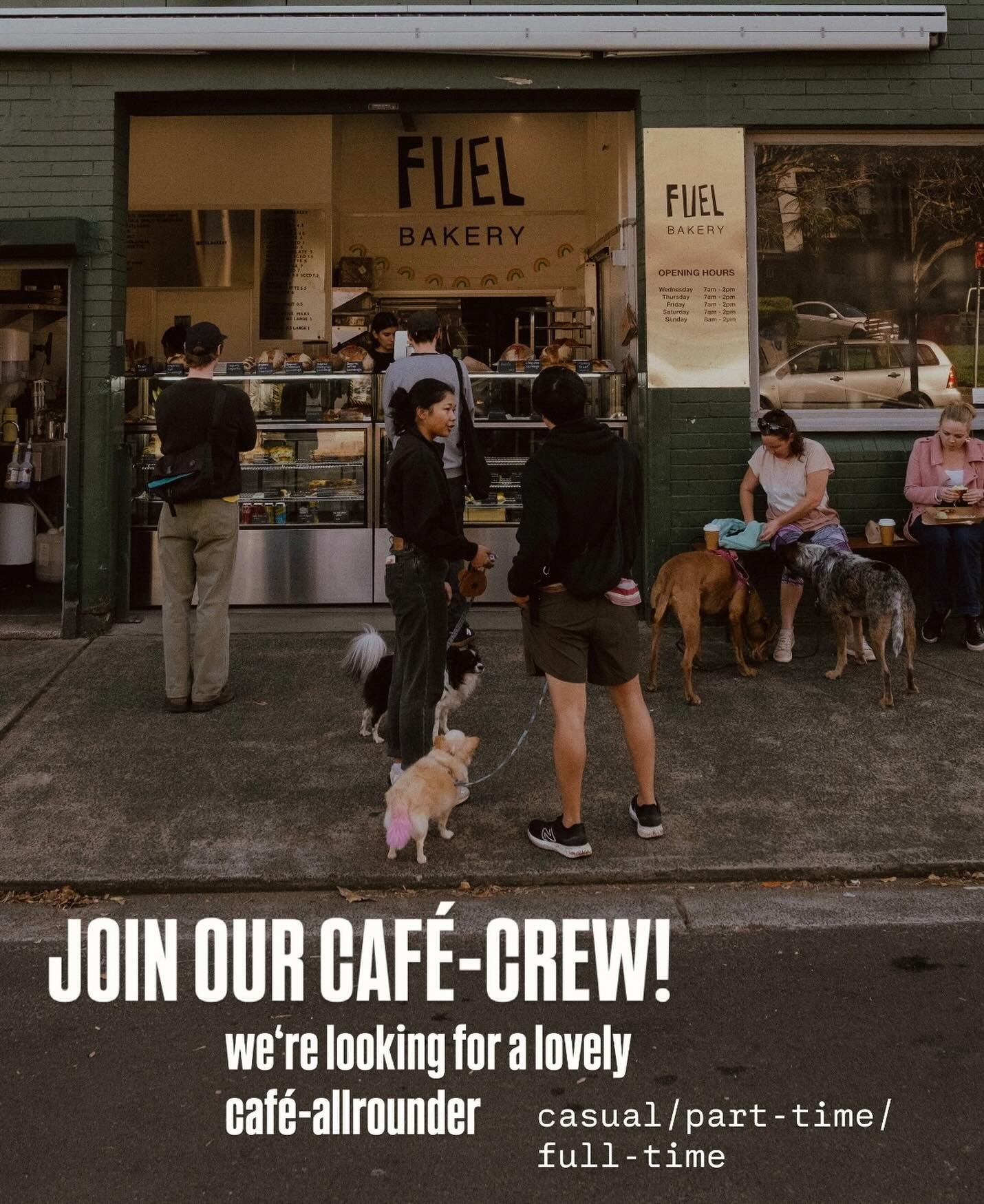 Fuel Bakery is growing and we&rsquo;d love to welcome a friendly, pastry-loving caf&eacute; all-rounder with barista experience to our small team ☕️

3&ndash;5 days per week, weekdays + weekends.

Pop into our DMs or email cafe@fuelbakery.com.au