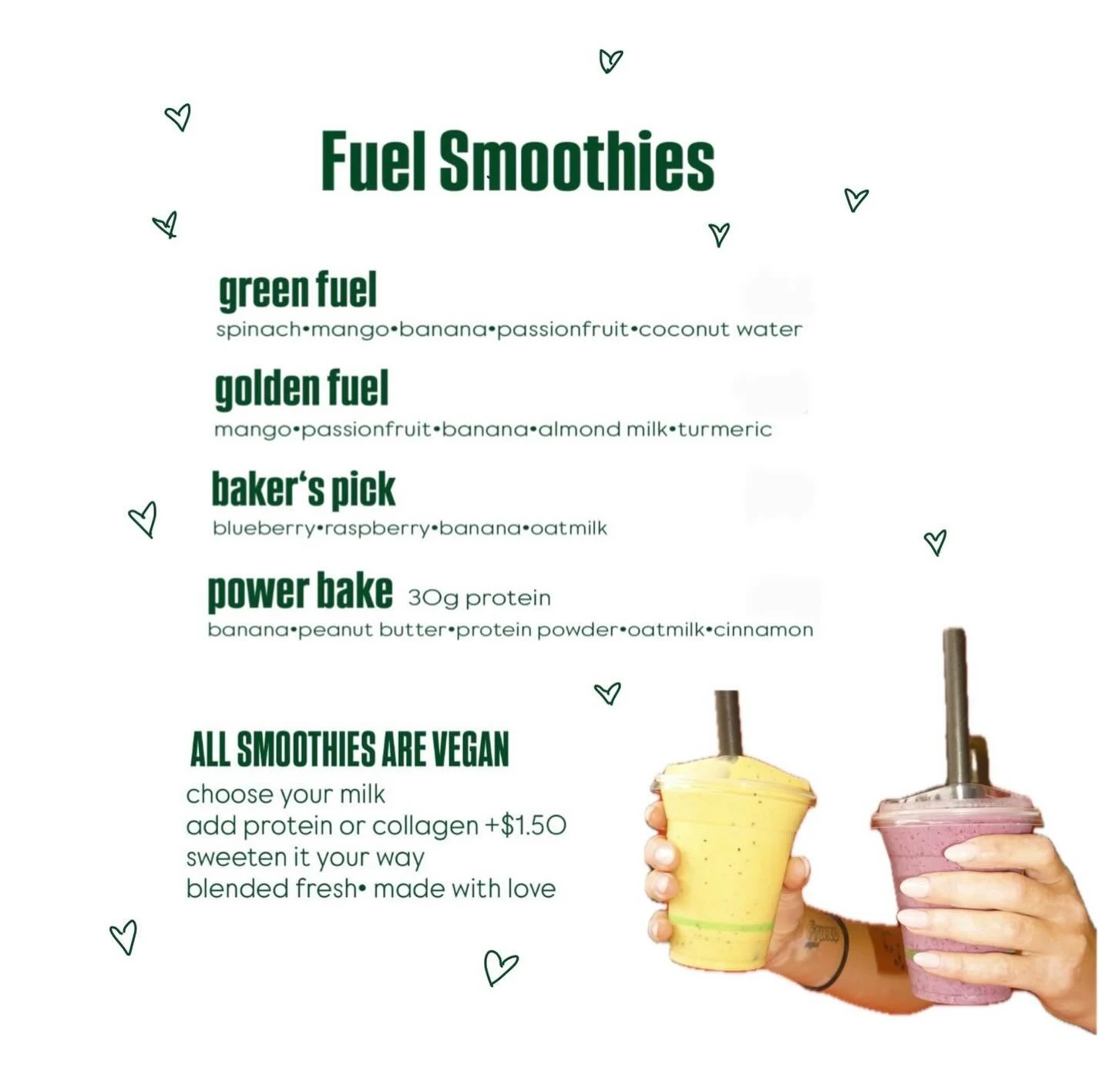 meet our new smoothies.
fresh, vegan &amp; blended to fuel your day

which one are you trying first?