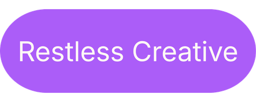 Purple oval button with the text 'Restless Creative' in white.