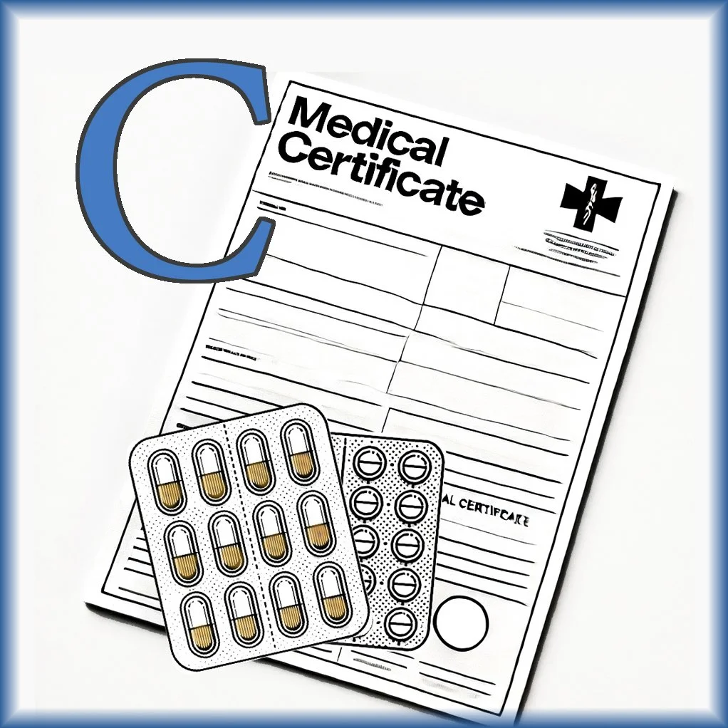 Medication and medical certificate illustration
