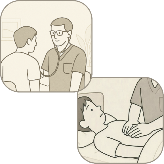 Doctor performing physical examination at hotel room visit in Tokyo