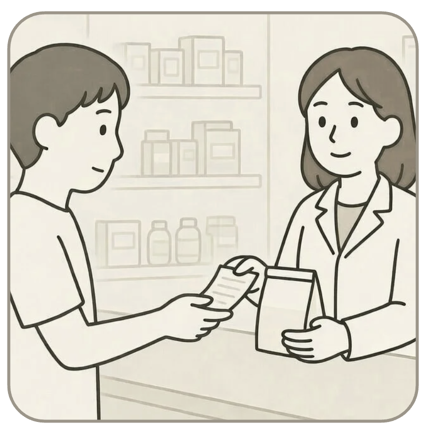 薬局で処方箋を受け取る患者のイラスト
