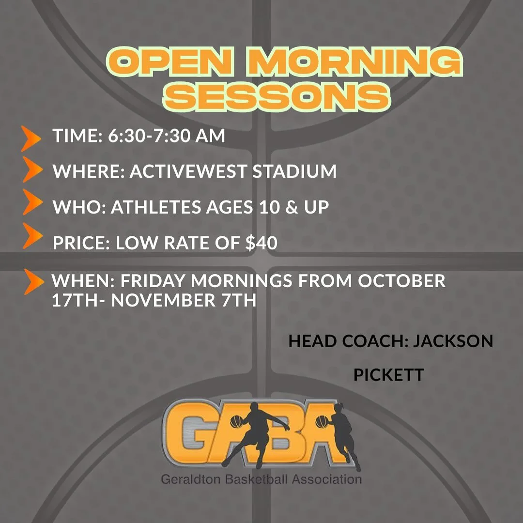 ⏰ 𝐌𝐨𝐫𝐧𝐢𝐧𝐠 𝐇𝐨𝐨𝐩𝐬 ⏰ 

Want to improve your game this GABA season? Come sharpen your skills and start your mornings strong!

Join our Open Morning Sessions with Coach Jackson Pickett, open to ages 10 &amp; up.
Every Friday from Oct 17 &ndash