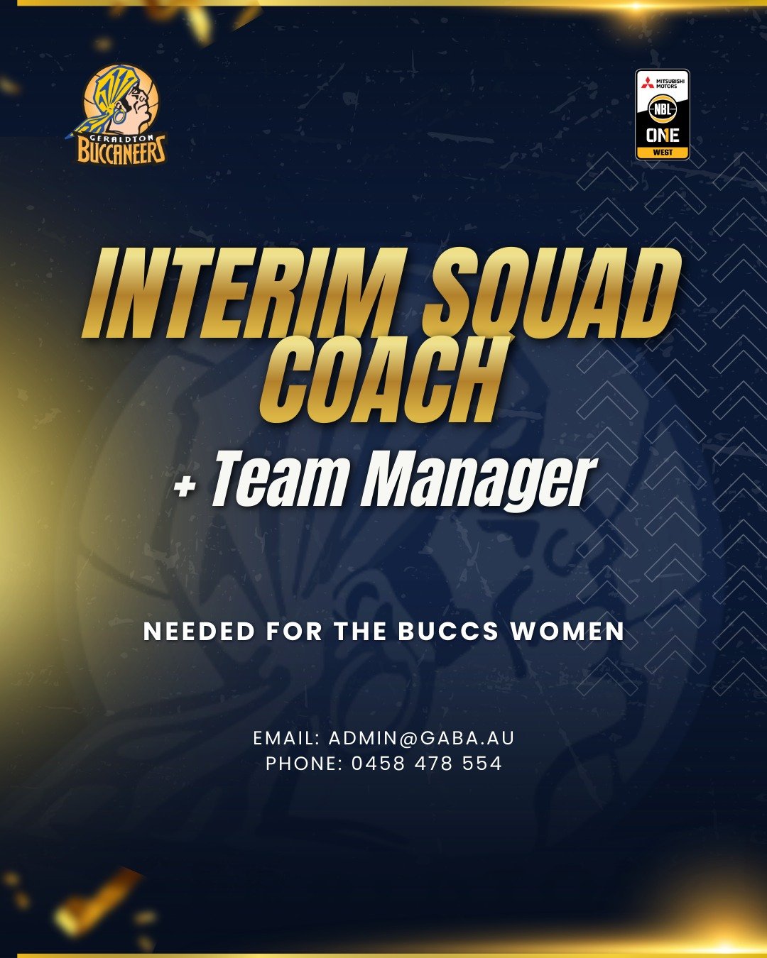 𝐇𝐞𝐥𝐩 𝐬𝐡𝐚𝐩𝐞 𝐭𝐡𝐞 𝐟𝐮𝐭𝐮𝐫𝐞 𝐨𝐟 𝐰𝐨𝐦𝐞𝐧&rsquo;𝐬 𝐛𝐚𝐬𝐤𝐞𝐭𝐛𝐚𝐥𝐥 𝐢𝐧 𝐭𝐡𝐞 𝐌𝐢𝐝 𝐖𝐞𝐬𝐭 ⛹️&zwj;♀️

The Geraldton Buccaneers are seeking an 𝐈𝐧𝐭𝐞𝐫𝐢𝐦 𝐒𝐪𝐮𝐚𝐝 𝐂𝐨𝐚𝐜𝐡 + 𝐓𝐞𝐚𝐦 𝐌𝐚𝐧𝐚𝐠𝐞𝐫 to help get the Buccs 