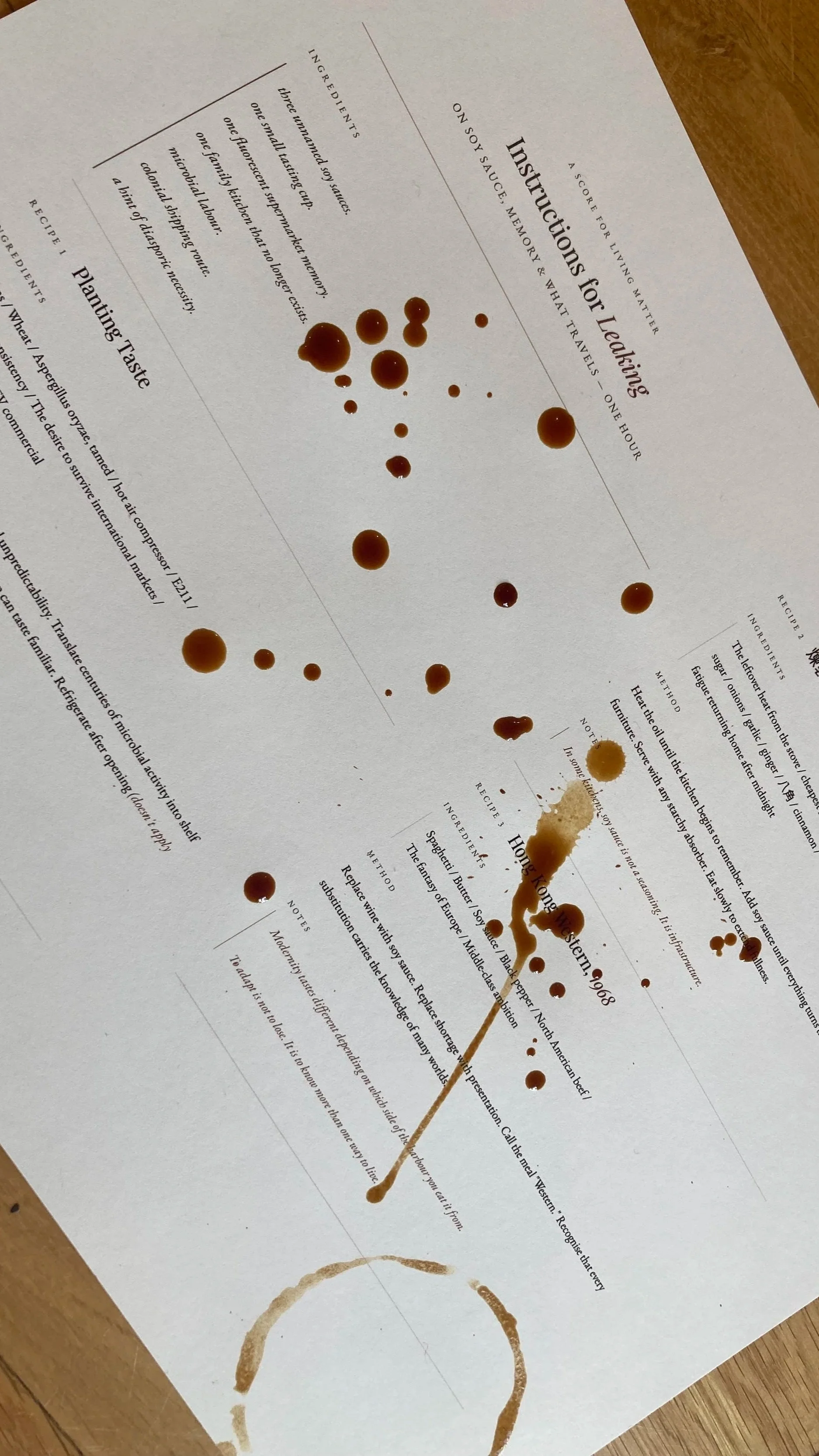 Performative Lecture: Leaking on Soy Sauce, Memory and What travels
