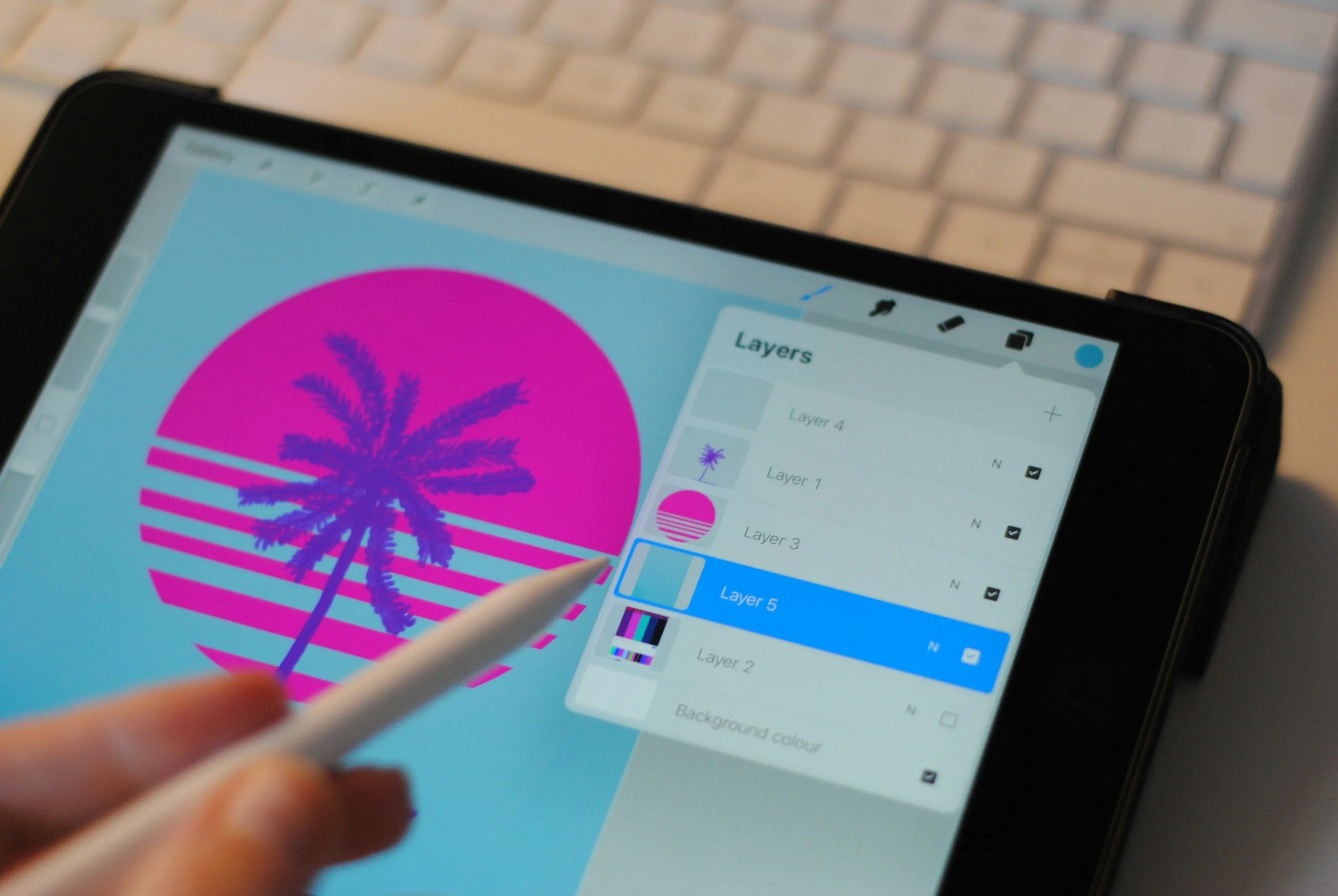 A tablet shown a display of layer panel on a digital drawing app.