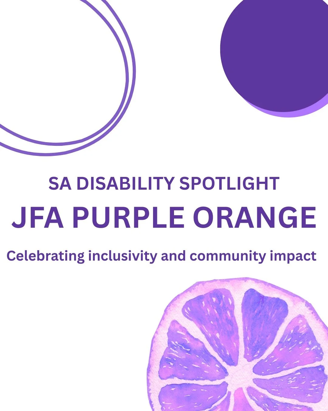 Today we&rsquo;re highlighting JFA Purple Orange, a South Australian organisation empowering people with disability through advocacy, leadership, and inclusion programs.
Their work strengthens voices, builds confidence, and helps create a more access