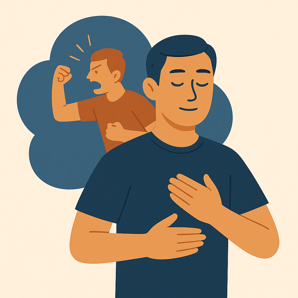 Man choosing to not have an outburst