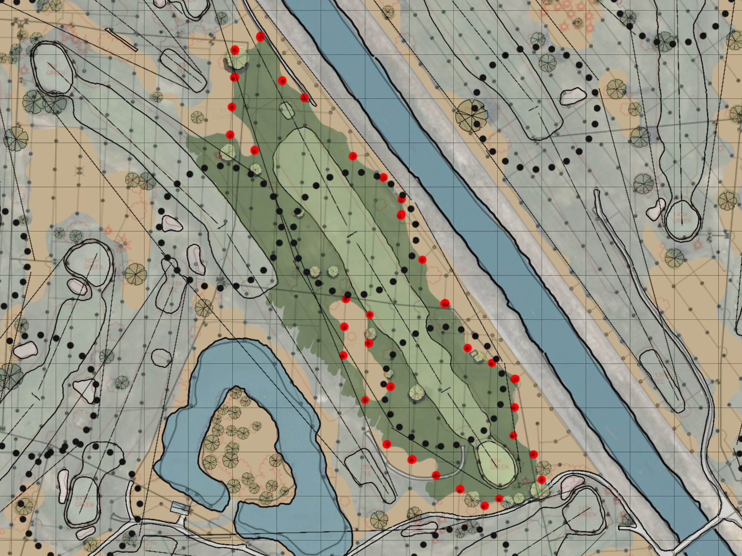 Glendale Hole #6 -
Irrigation heads to become part circles as defined by out of play areas.