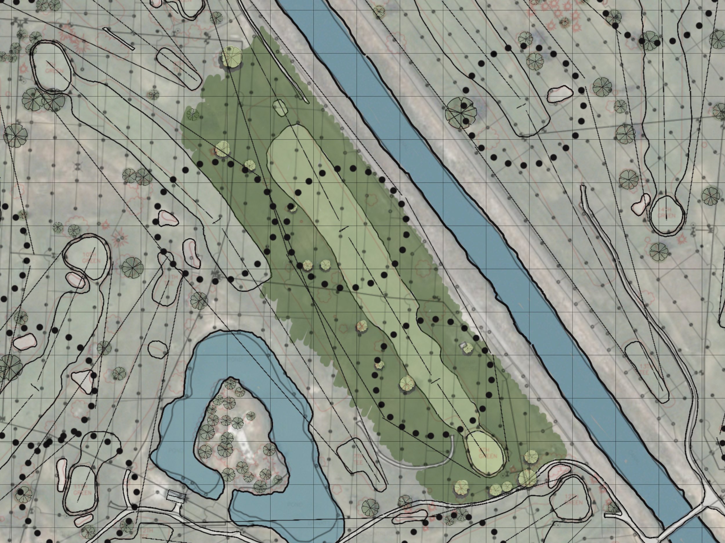 Glendale Hole #6 -
Current condition with wall to wall turf and irrigation.
