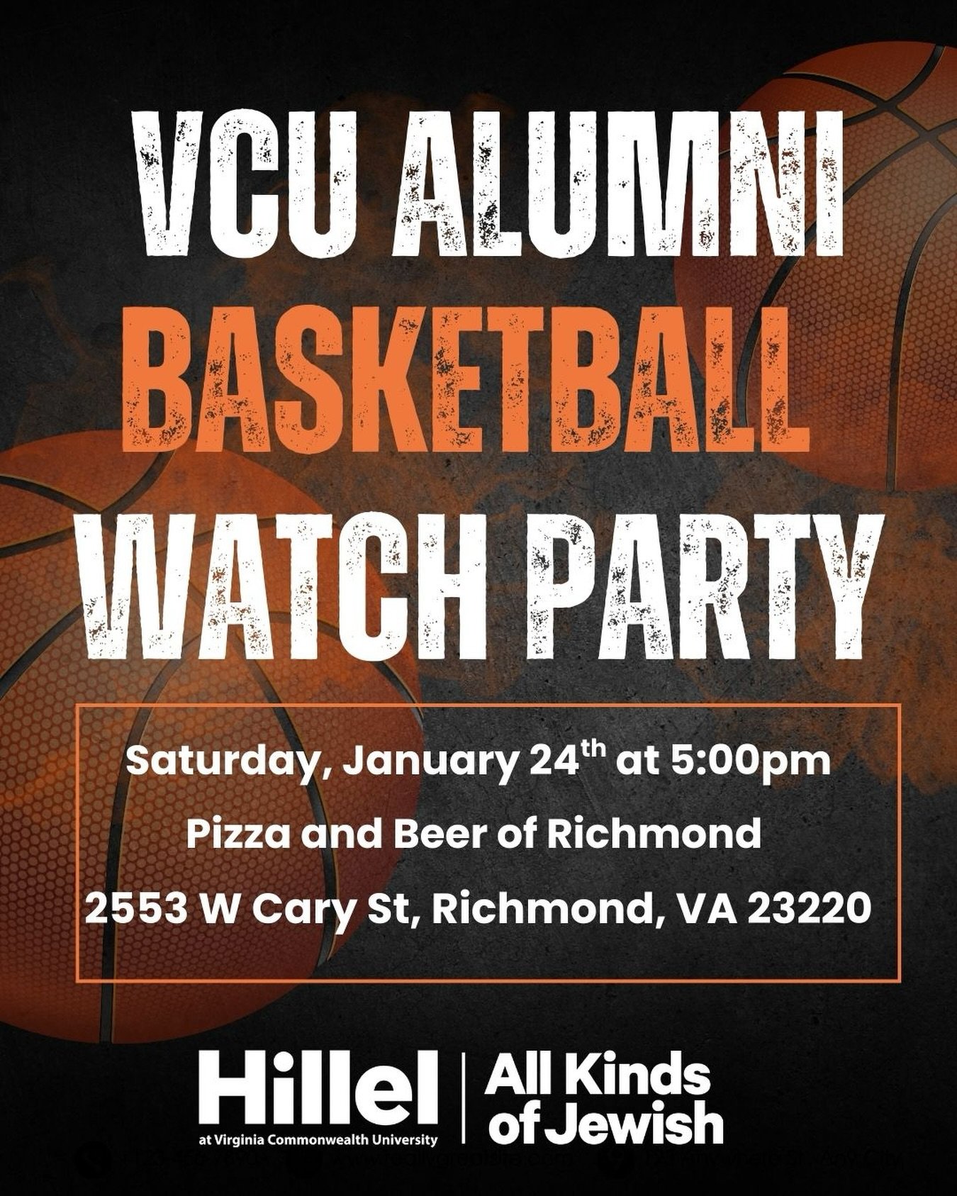 If you love basketball like we do you can&rsquo;t miss our VCU Basketball watch party! See you next week for an amazing chance to connect with our Alumni! 🏀
