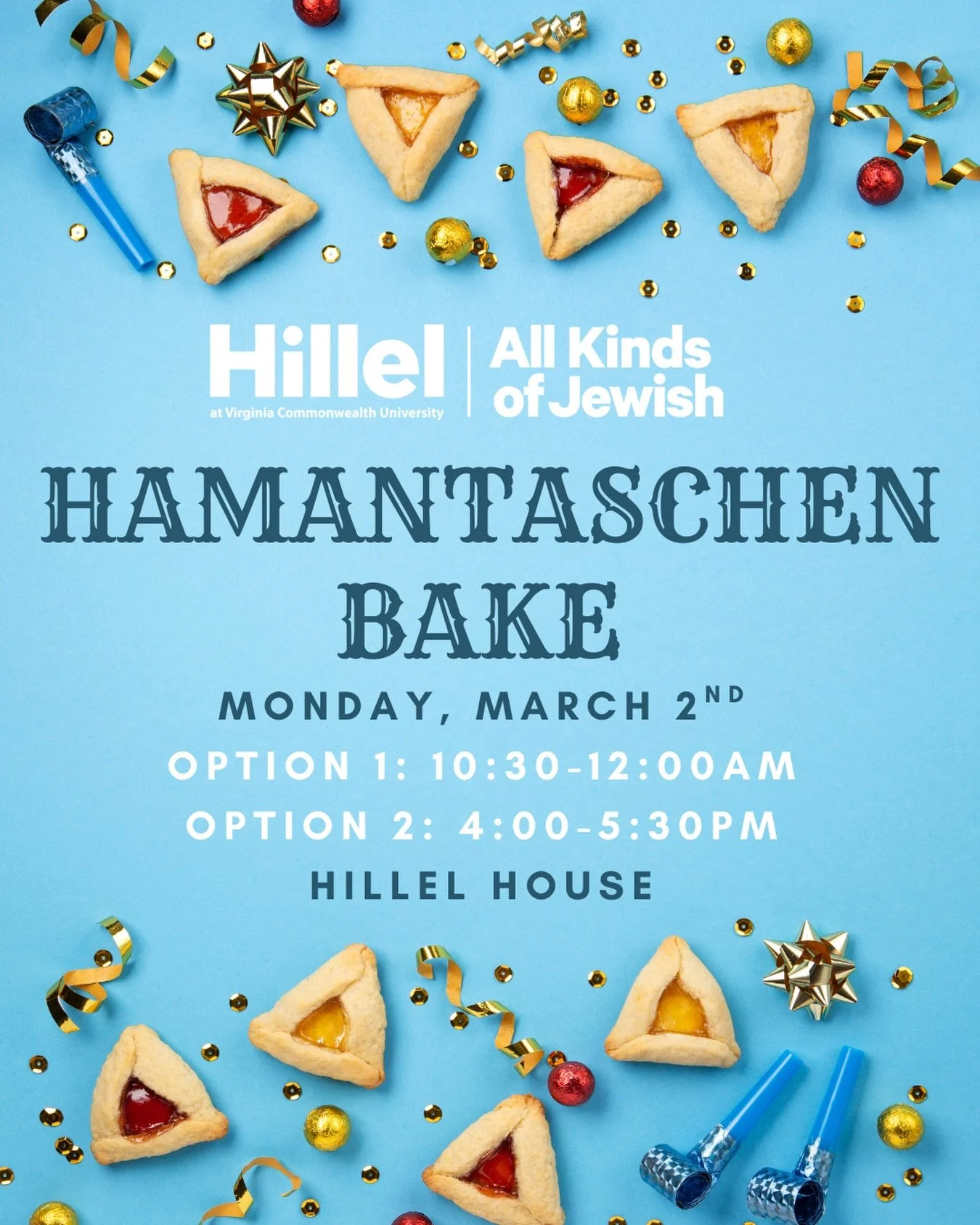 Celebrate Purim with us at our annual Hamantaschen bake! Choose between two time slots this year to get the most out of your experience! Come bake, decorate, and get into the festive spirit with friends. RSVP at the link in our bio! ✨
