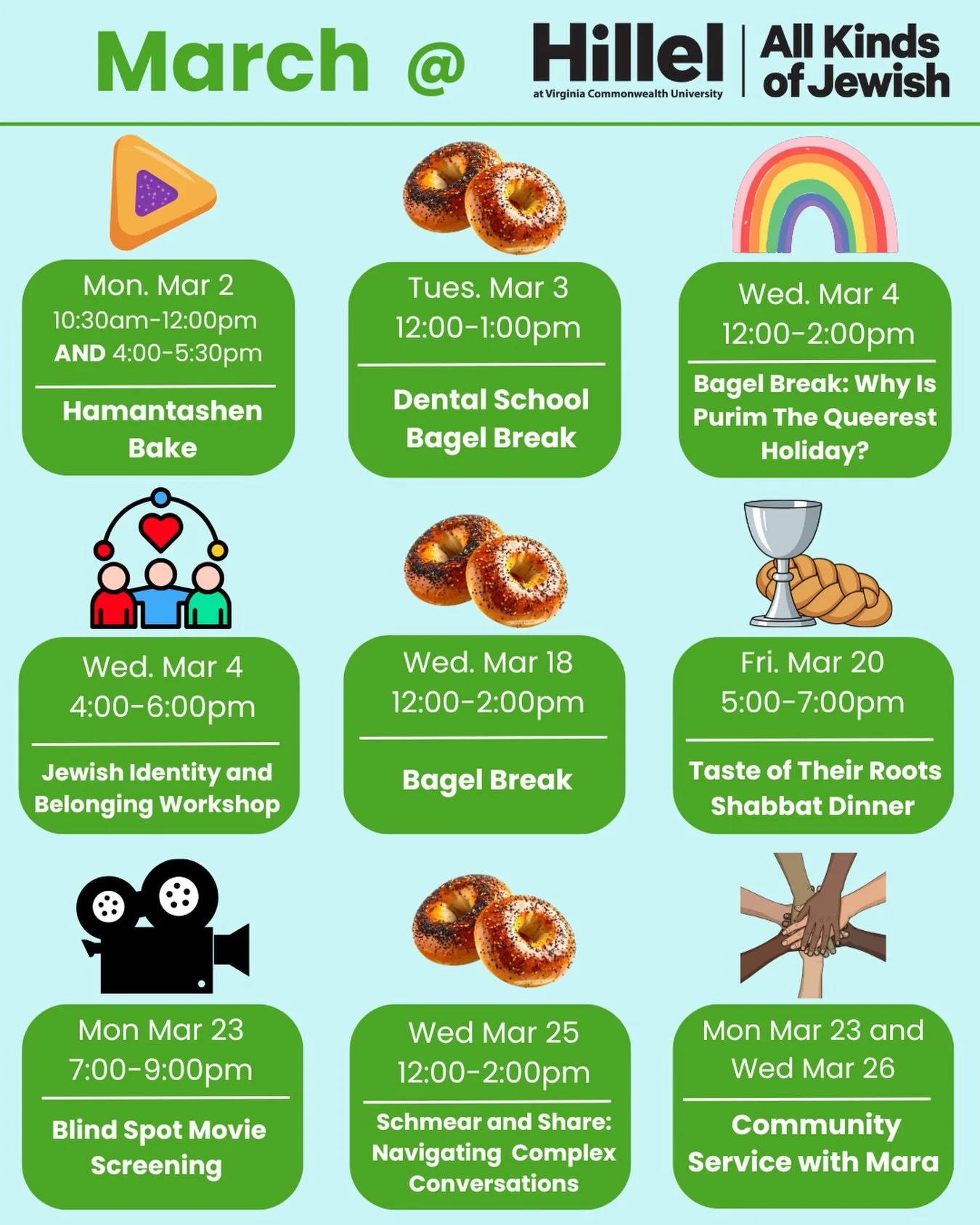 POV: Your monthly reminder that Hillel is the place to be✨

From Purim festivities, and weekly bagel breaks, to Shabbat dinners that feel like home. 🕯️

We&rsquo;re building community, celebrating loudly, and showing up for each other every single m
