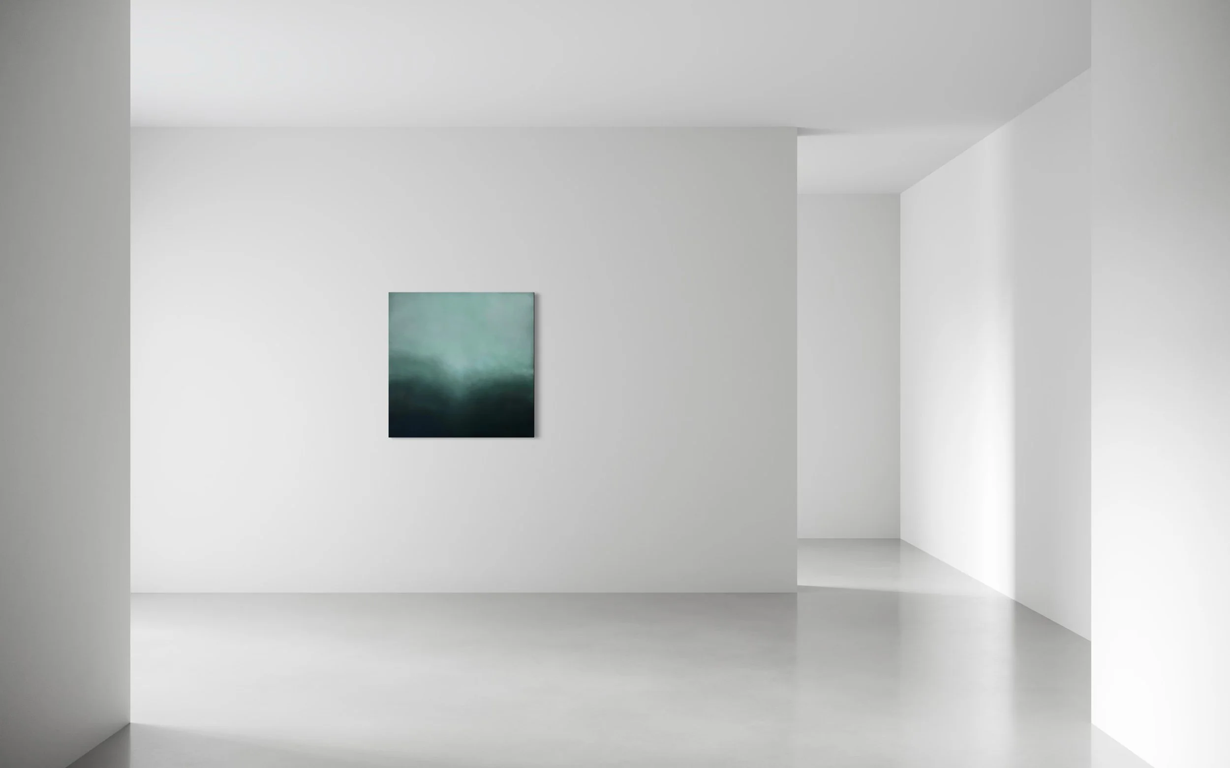 Sandrine Jacobson's "Let It Be" installed in a gallery. It's an installation shot of a gallery, with the painting on the wall, showing scale and size.