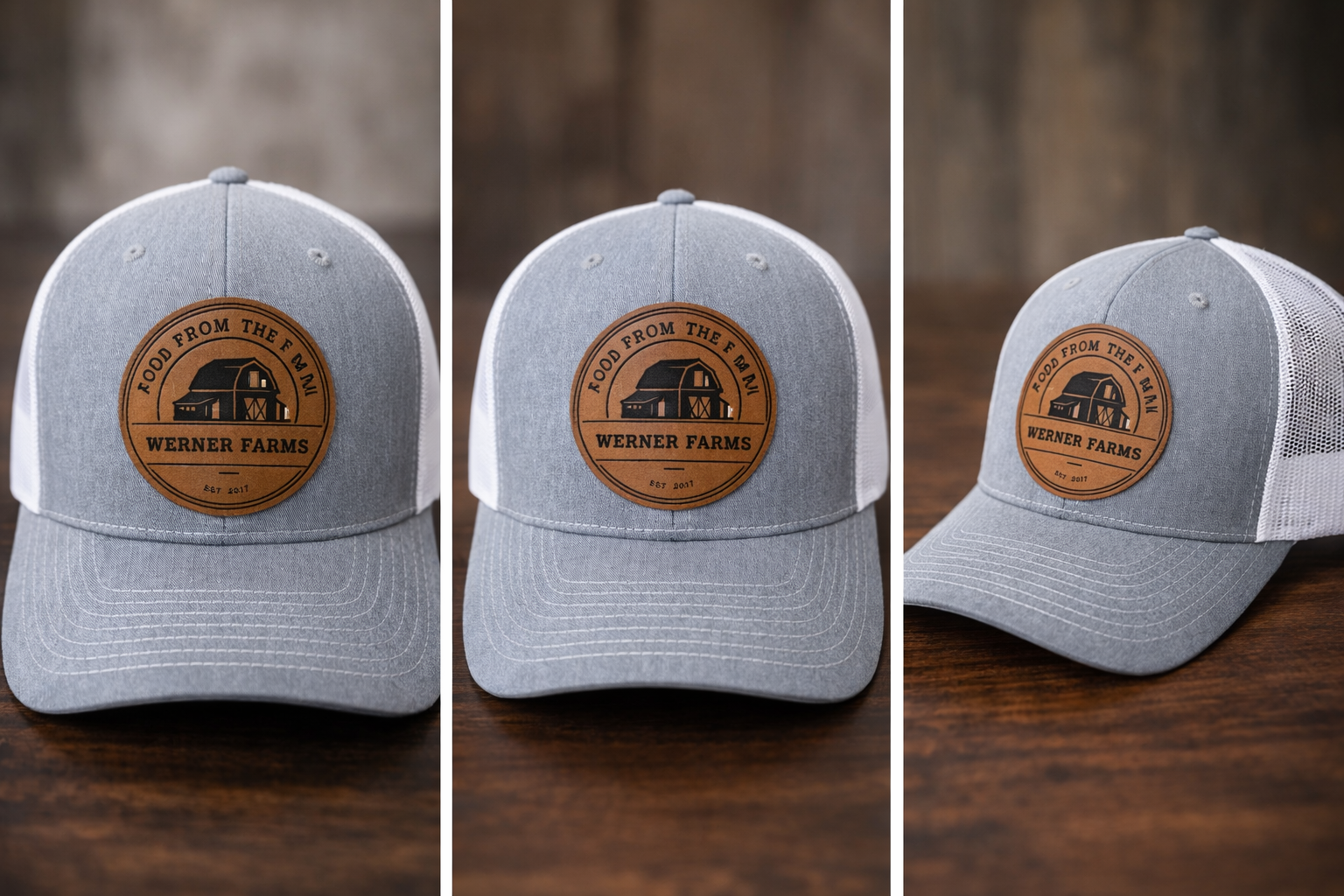 Gray and White Werner's Farm Trucker Hat