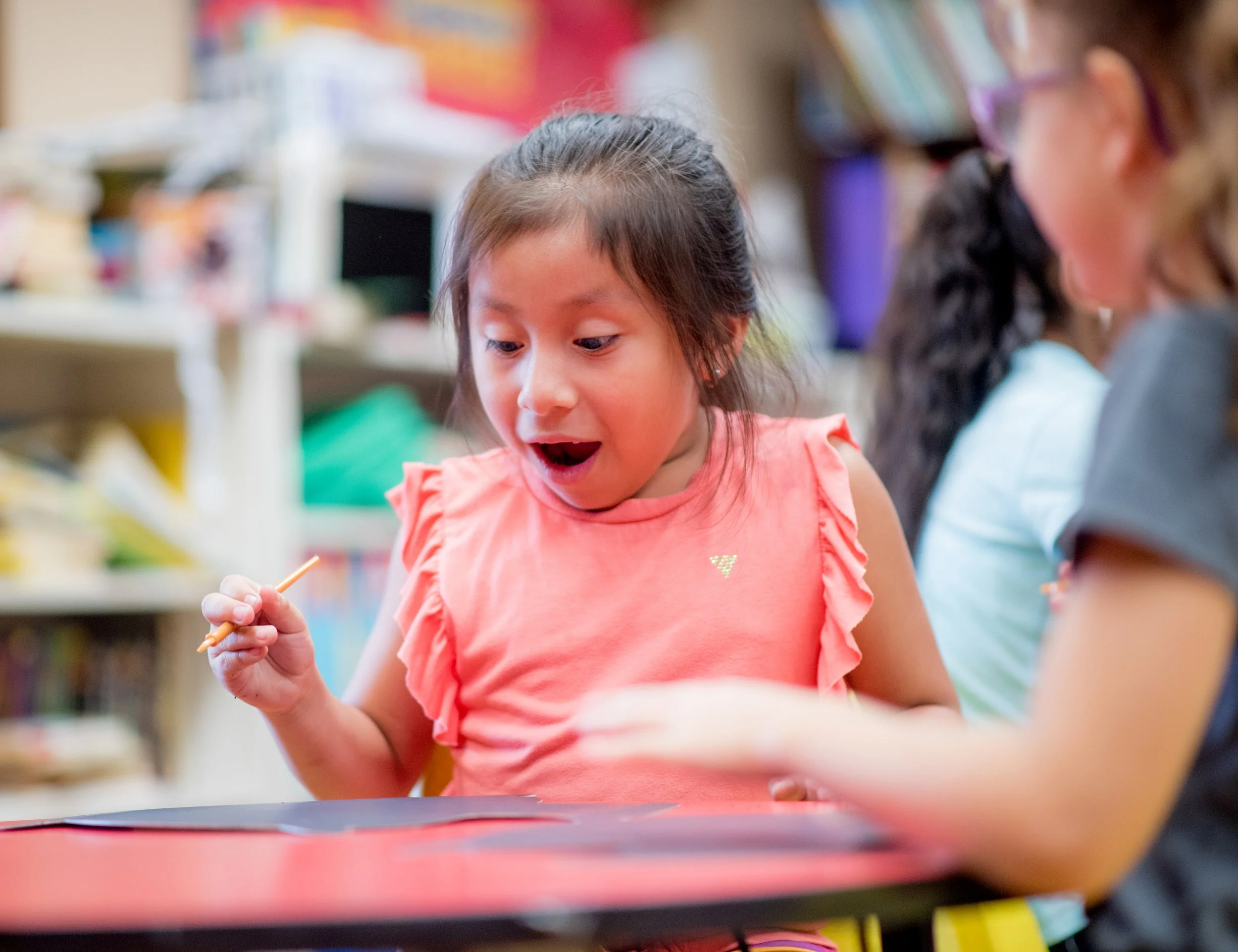 Little girl with surprise look on her face