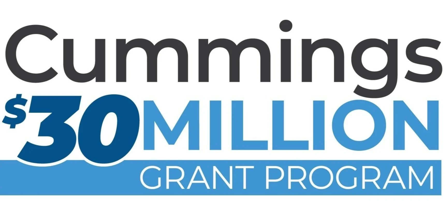 Cummings $30 million grant program promotional graphic with large black, blue, and white text.