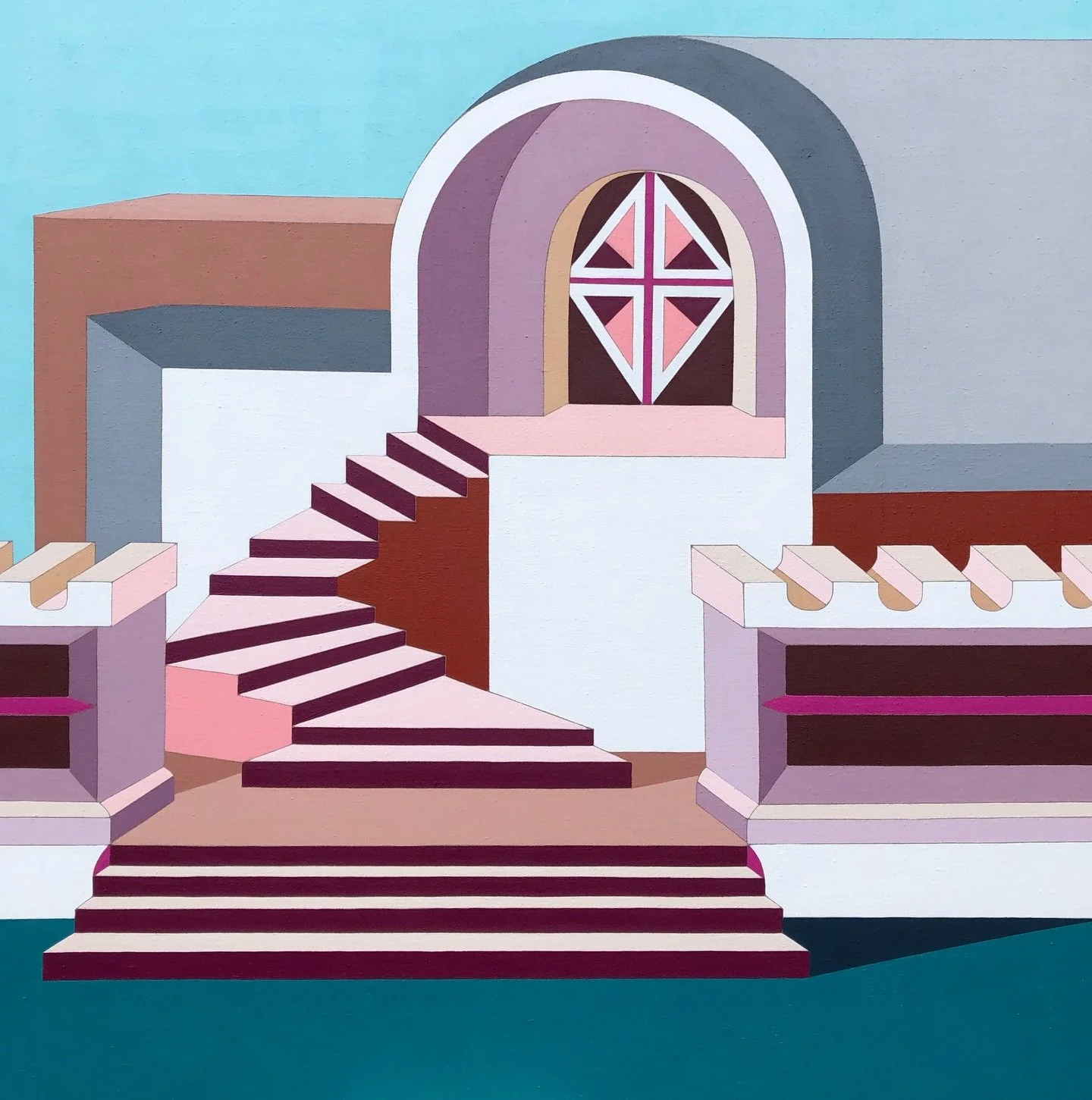 OPEN THE GATES 🌆  2022 - 140  x 140  cm. Acrylic on linen.

For #women everywhere. 💜

May the gates and the walls of the world  be replaced with stairs and open doors, may wombs be celebrated for the homes they are, albeit physically or energetical