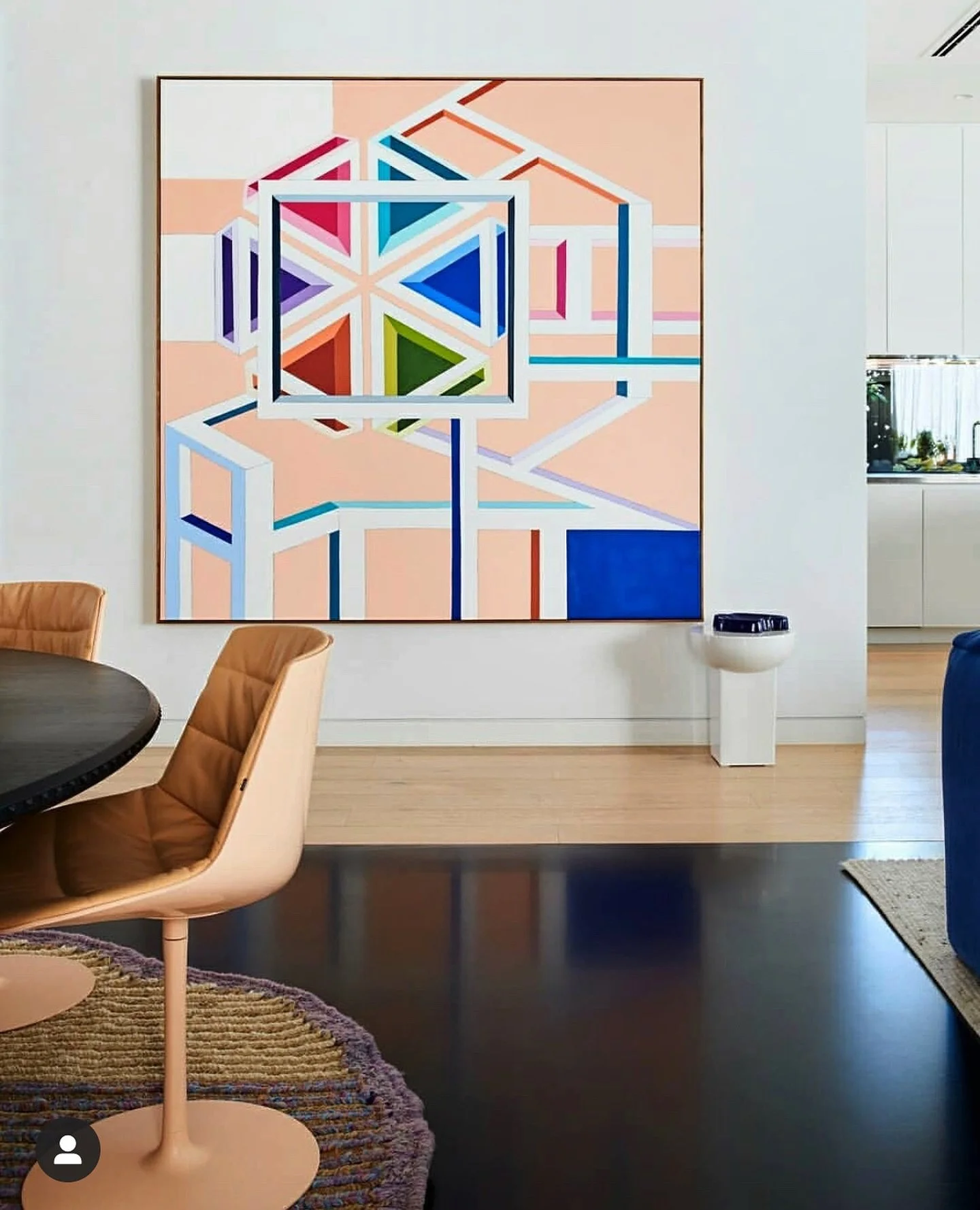 THE CENTRE IS ALWAYS THE CENTRE ⭕️ 200 x 200 cm. I just love seeing where my work once collected goes to reside. Styling &amp; photography provided by @fenton_and_fenton circa 2020. #philosophicalart #centre #jasminemansbridge #cosmicconsciousness