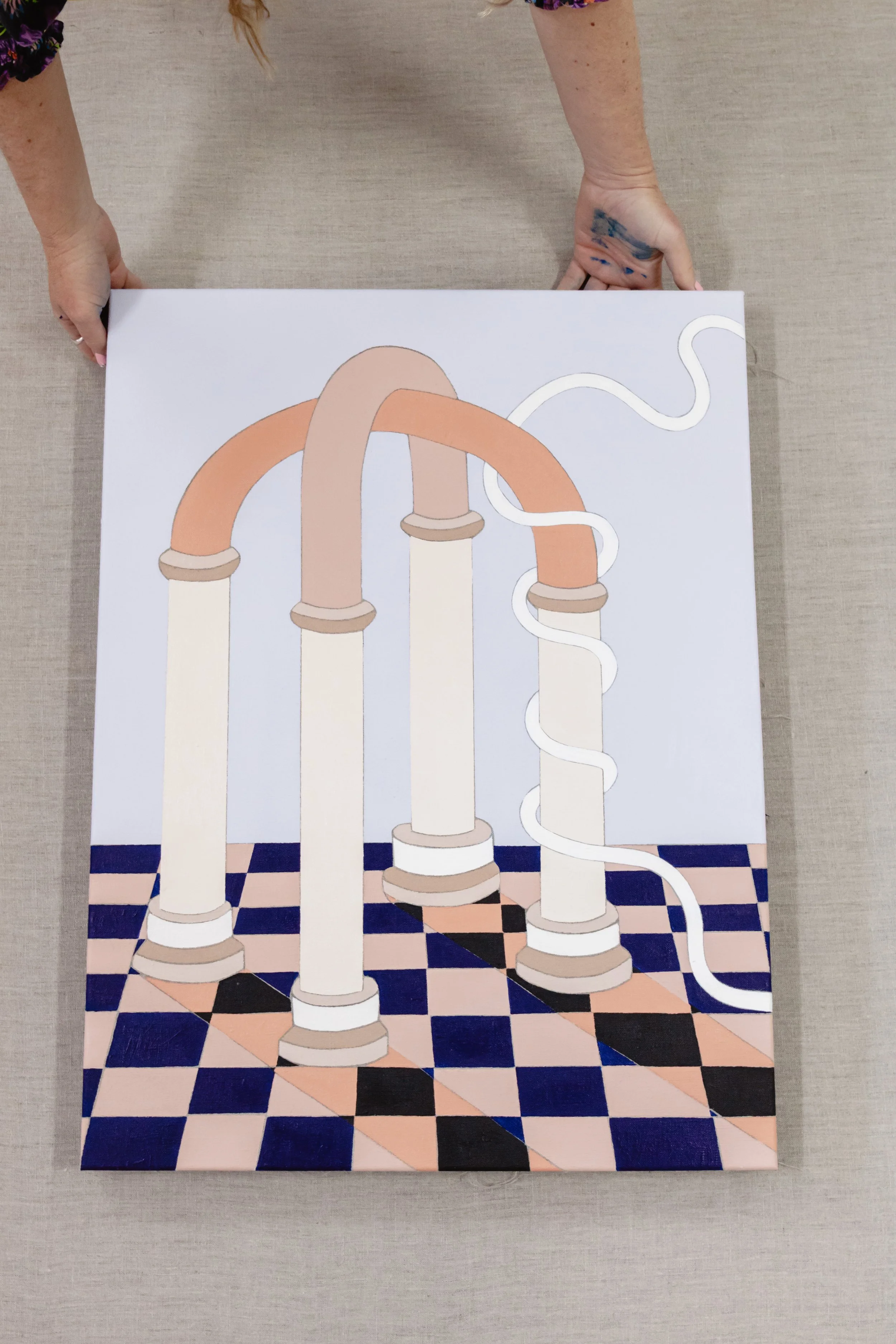 Tethered to the Divine, 2025 Acrylic on linen 70 x 52.5 cm Framed: 73 x 55.5 cm ​