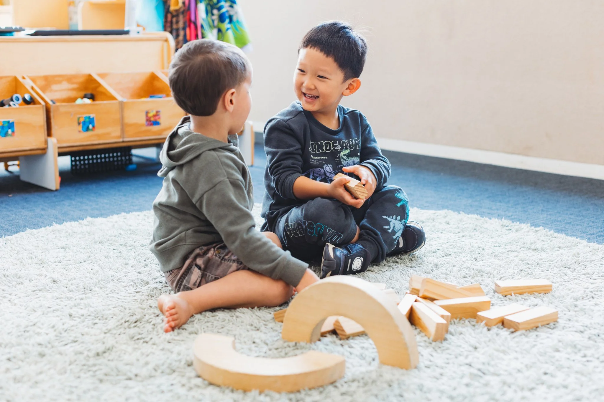 Boys having fun with blocks at popular Mangere kindy