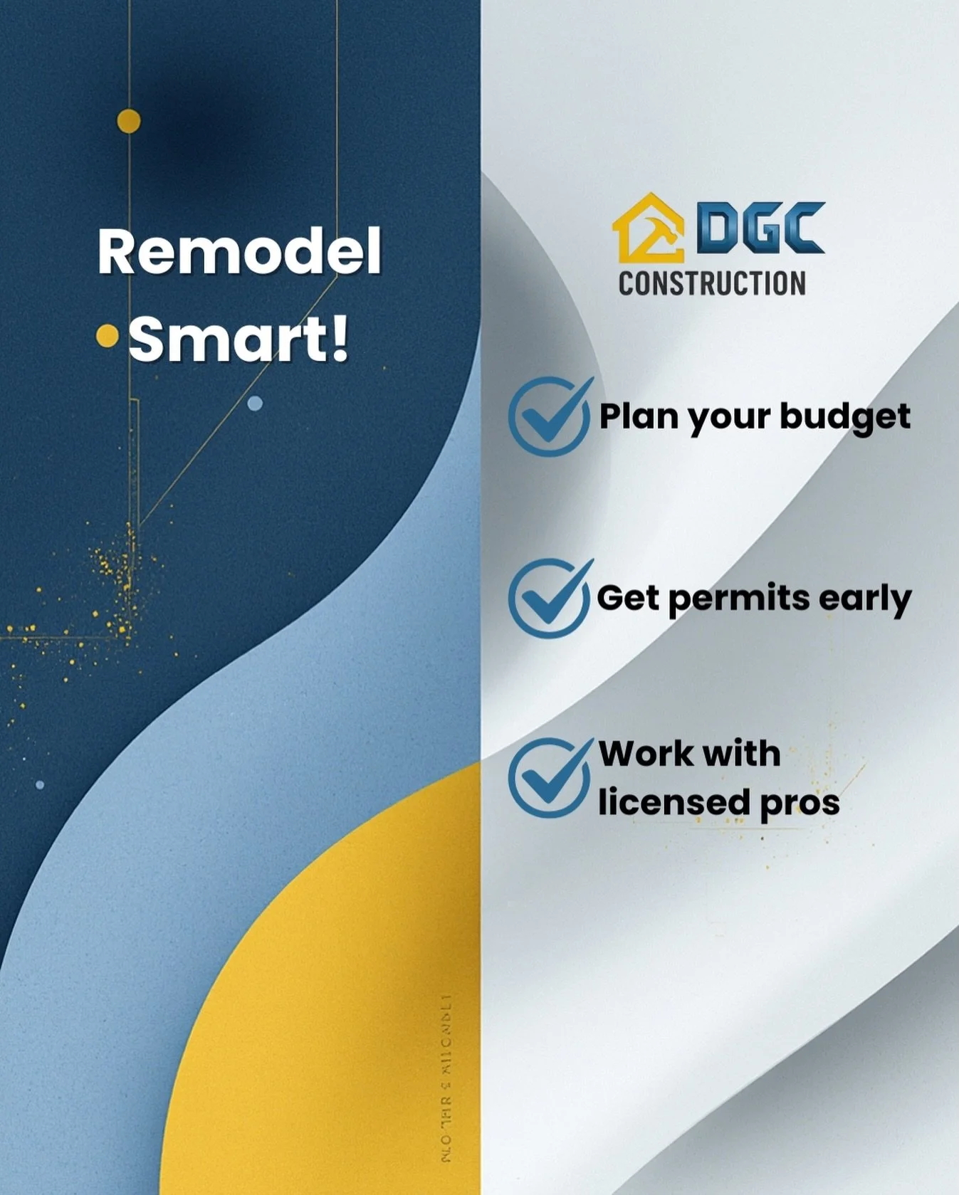 Thinking about remodeling?

✔️ Plan your budget
✔️ Get permits early
✔️ Work with licensed pros

We handle the details so you don&rsquo;t have to.

#DGCConstruction #HomeRenovationLA #ContractorTips #SmartBuilding