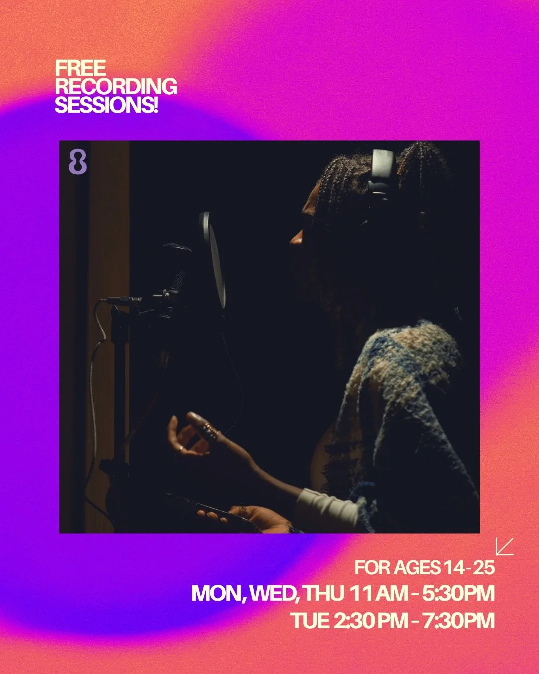 A free space to create, record and develop your music with support from REZON8 🔮 Whether you want to record vocals, write lyrics, explore ideas or build confidence in the studio, sessions are shaped around what you need. These sessions are focused o