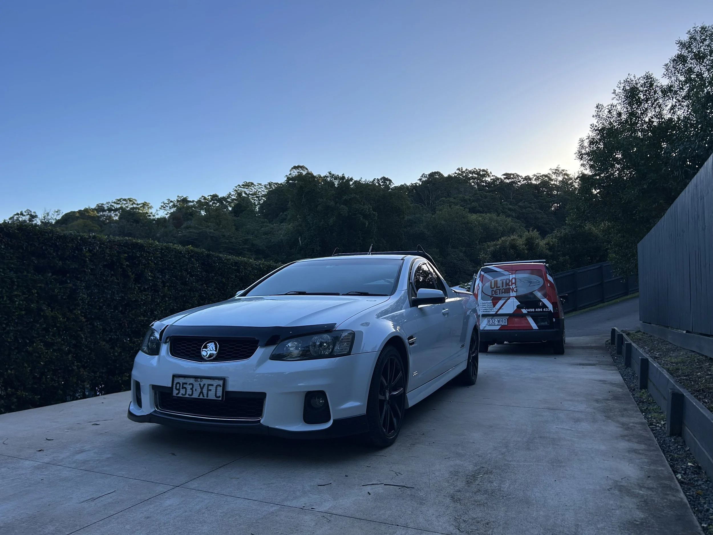 White Holden ute with glossy paintwork after ceramic coating by Ultra Detailing