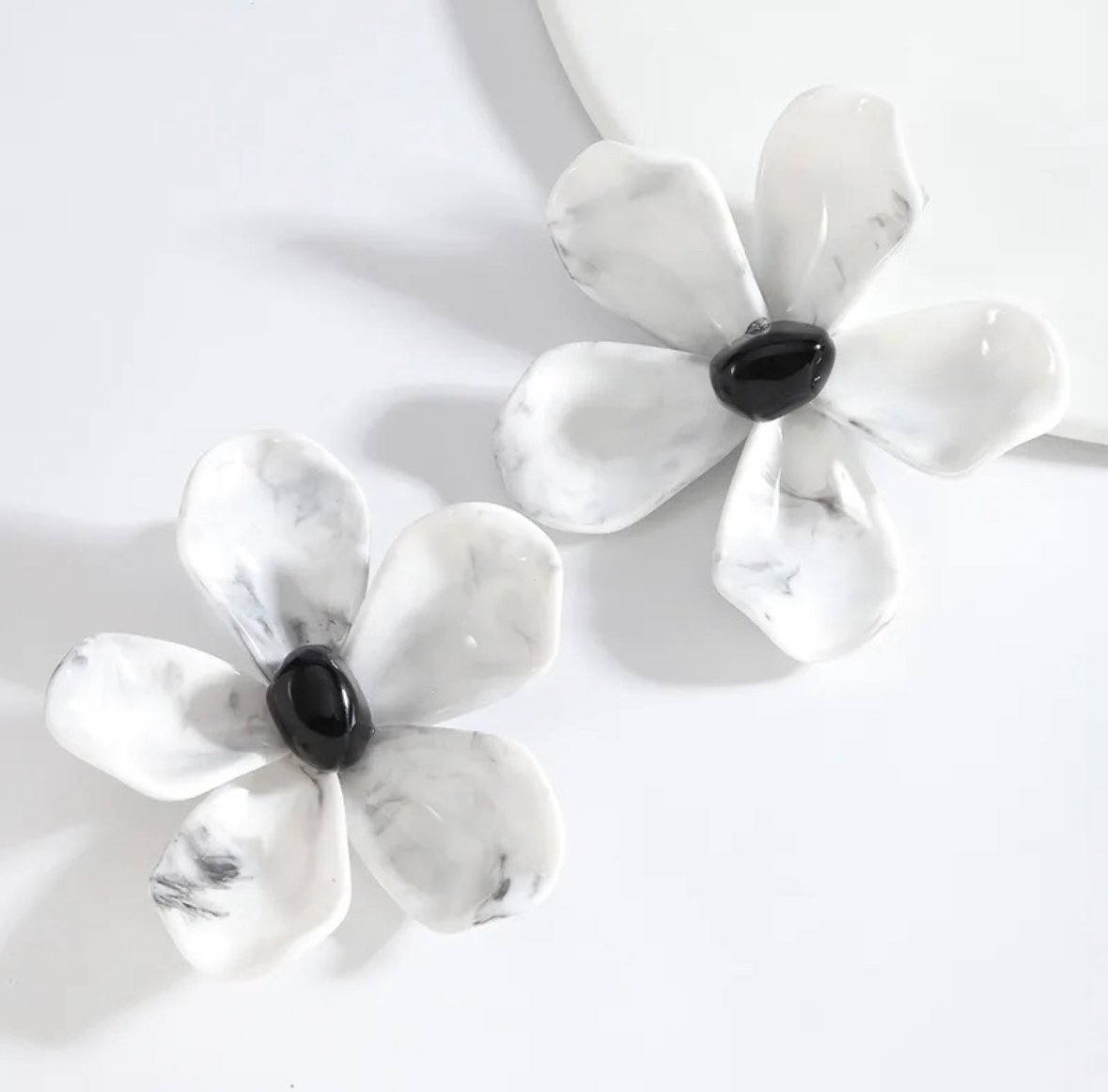 White Marble Flower Bud earrings