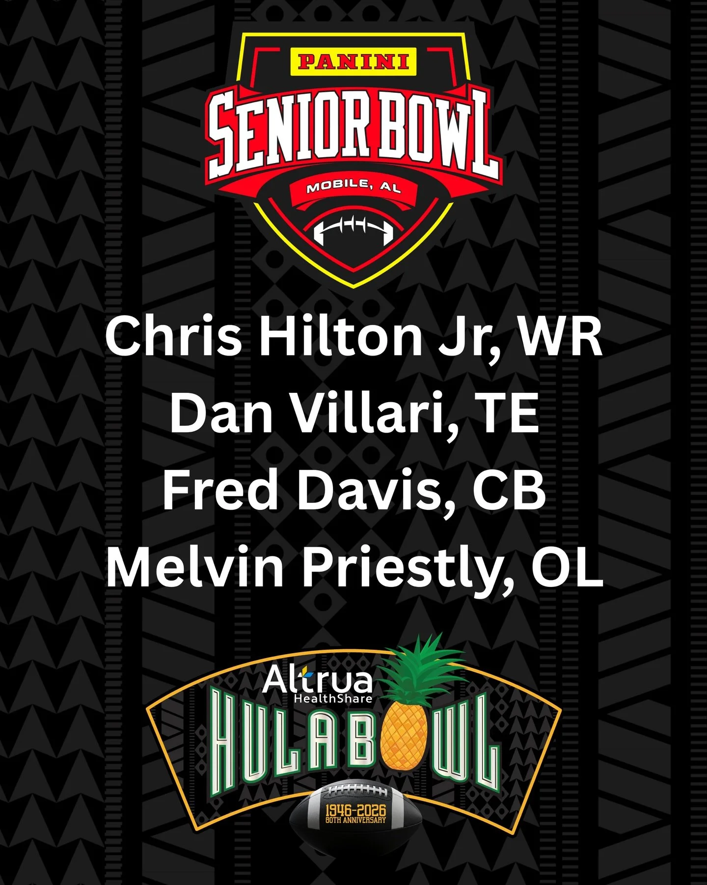 Best of luck to our Hula Bowl athletes who&rsquo;ve earned the opportunity to compete in the @theseniorbowl. Well deserved&mdash;go shine! ⭐️🏈