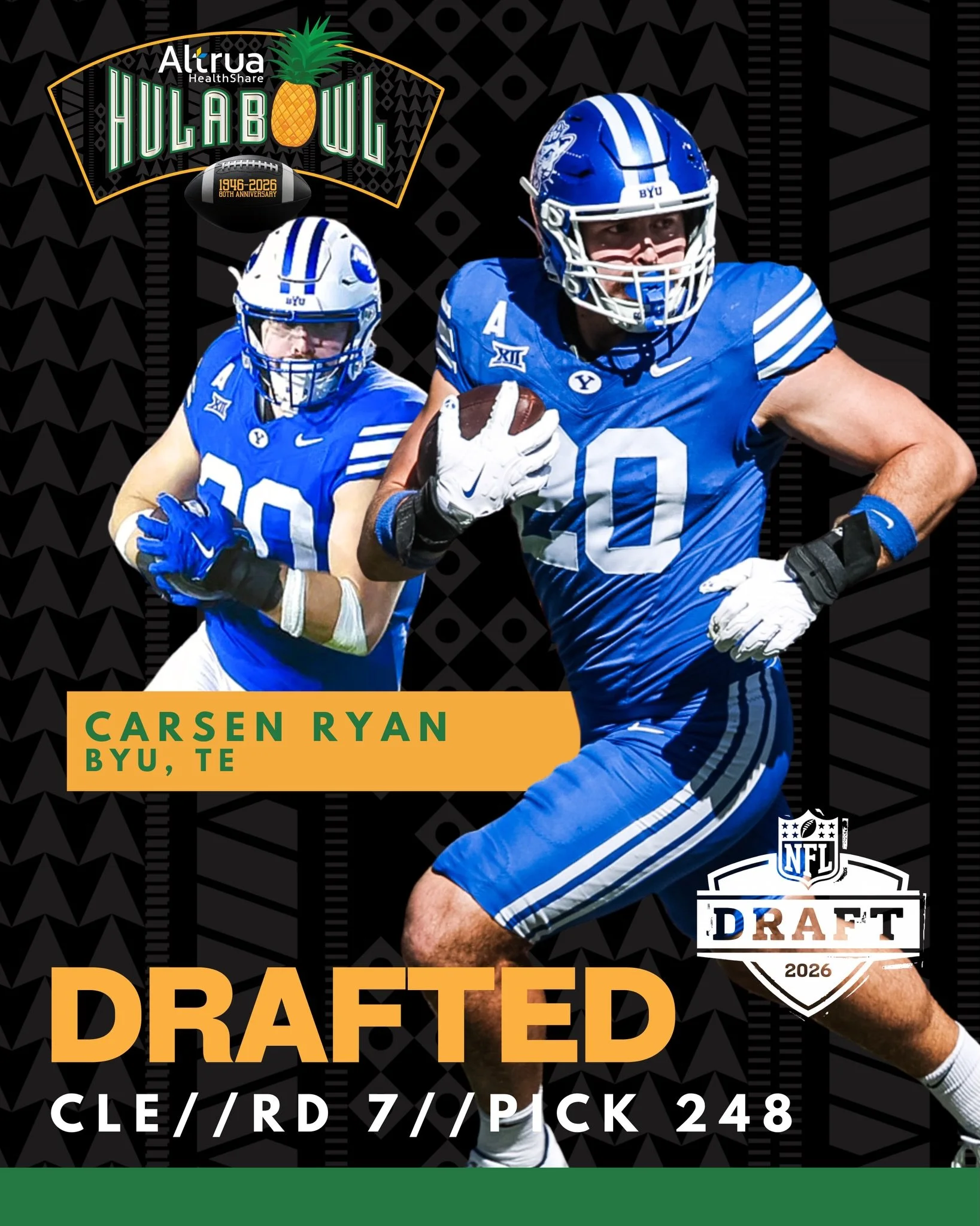 Hula Bowl to draft night dreams. Congratulations! @carsenryan20