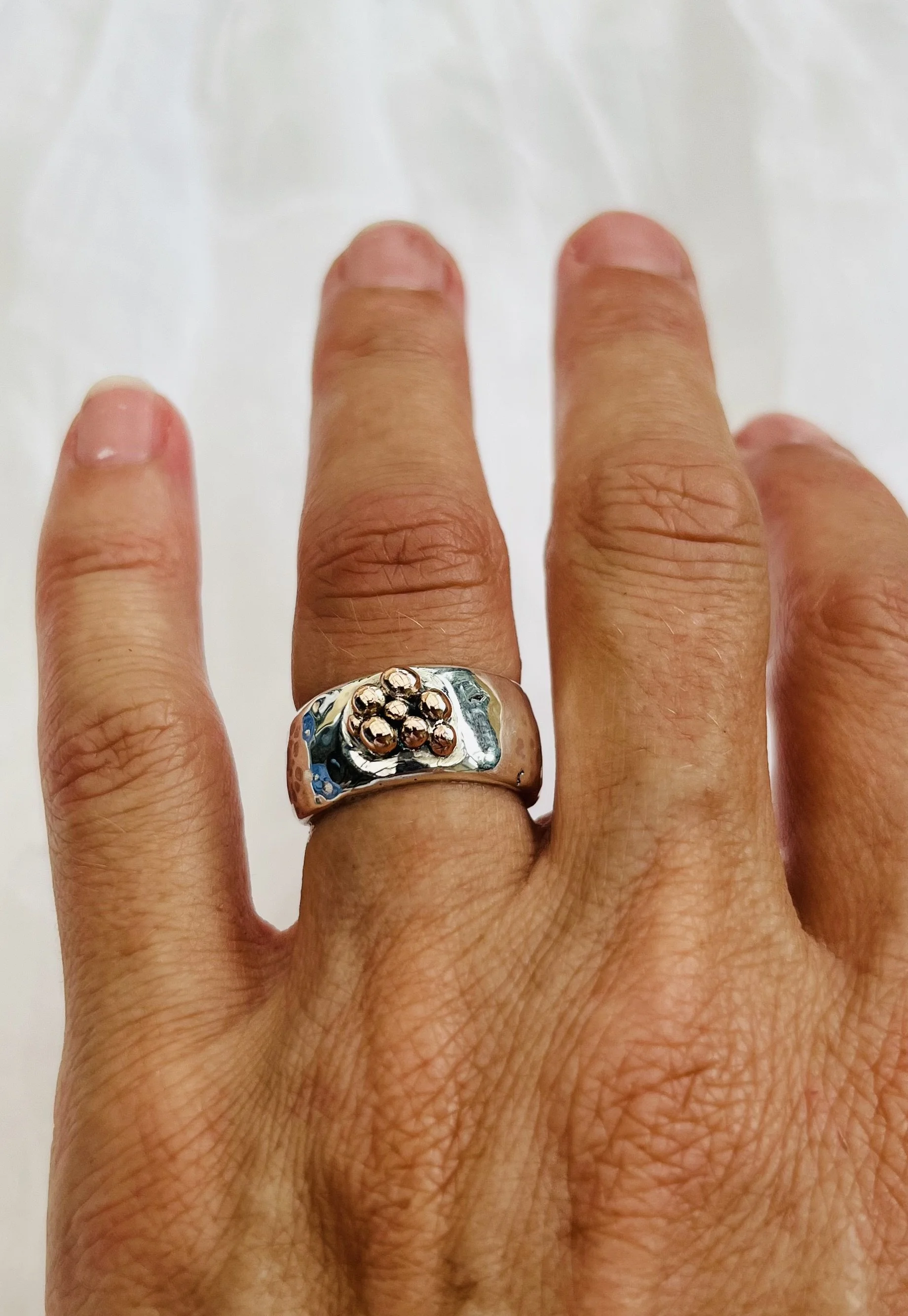 Sterling Silver and Yellow gold Pebble Ring