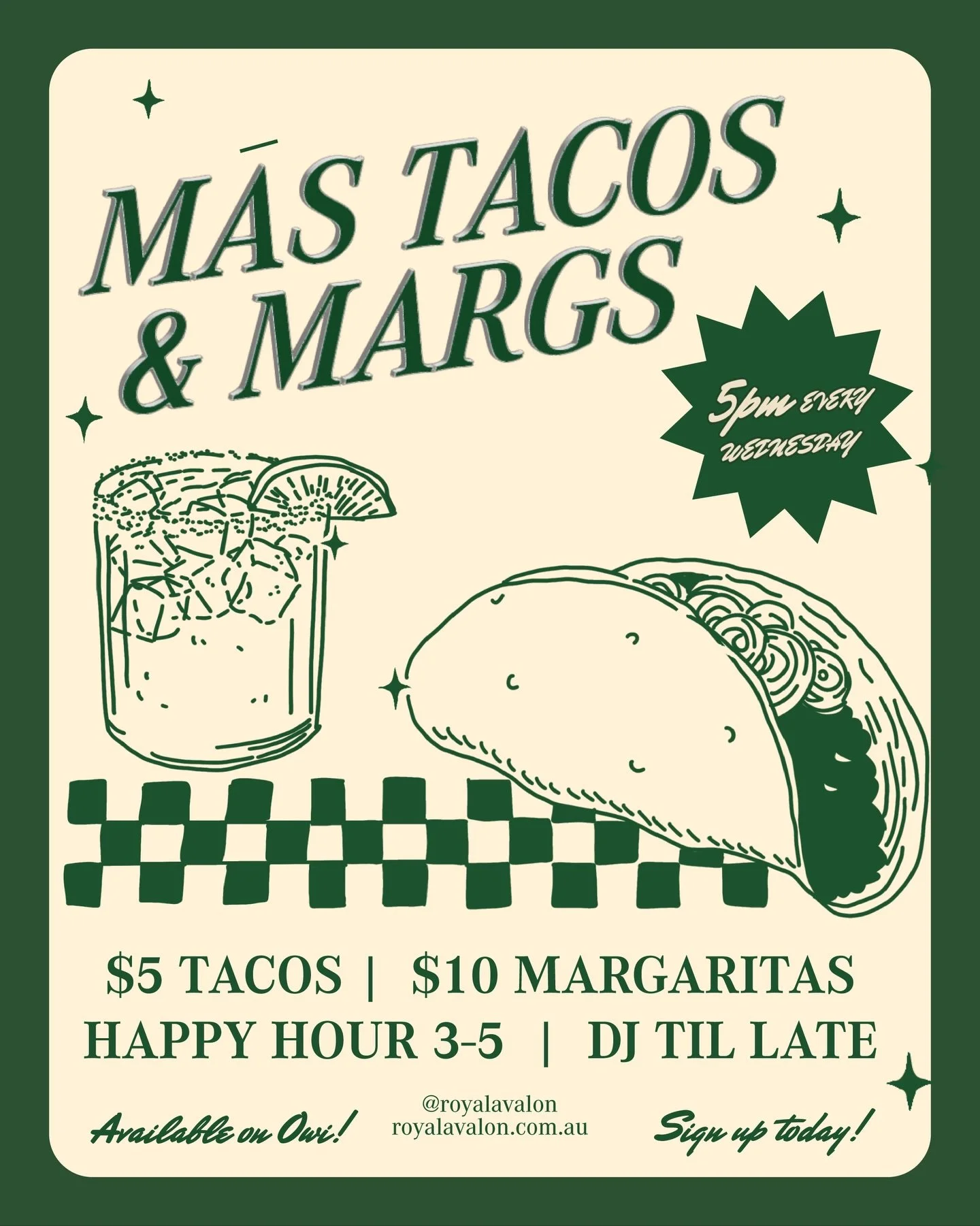 We have some exciting news!

Starting this week we are now open Wednesday&rsquo;s!

And to kick off with a bang&hellip;. We are introducing Taco and Margs night backed up with Andy&rsquo;s choice of Dj every Wednesday!

This is a great chance to let 