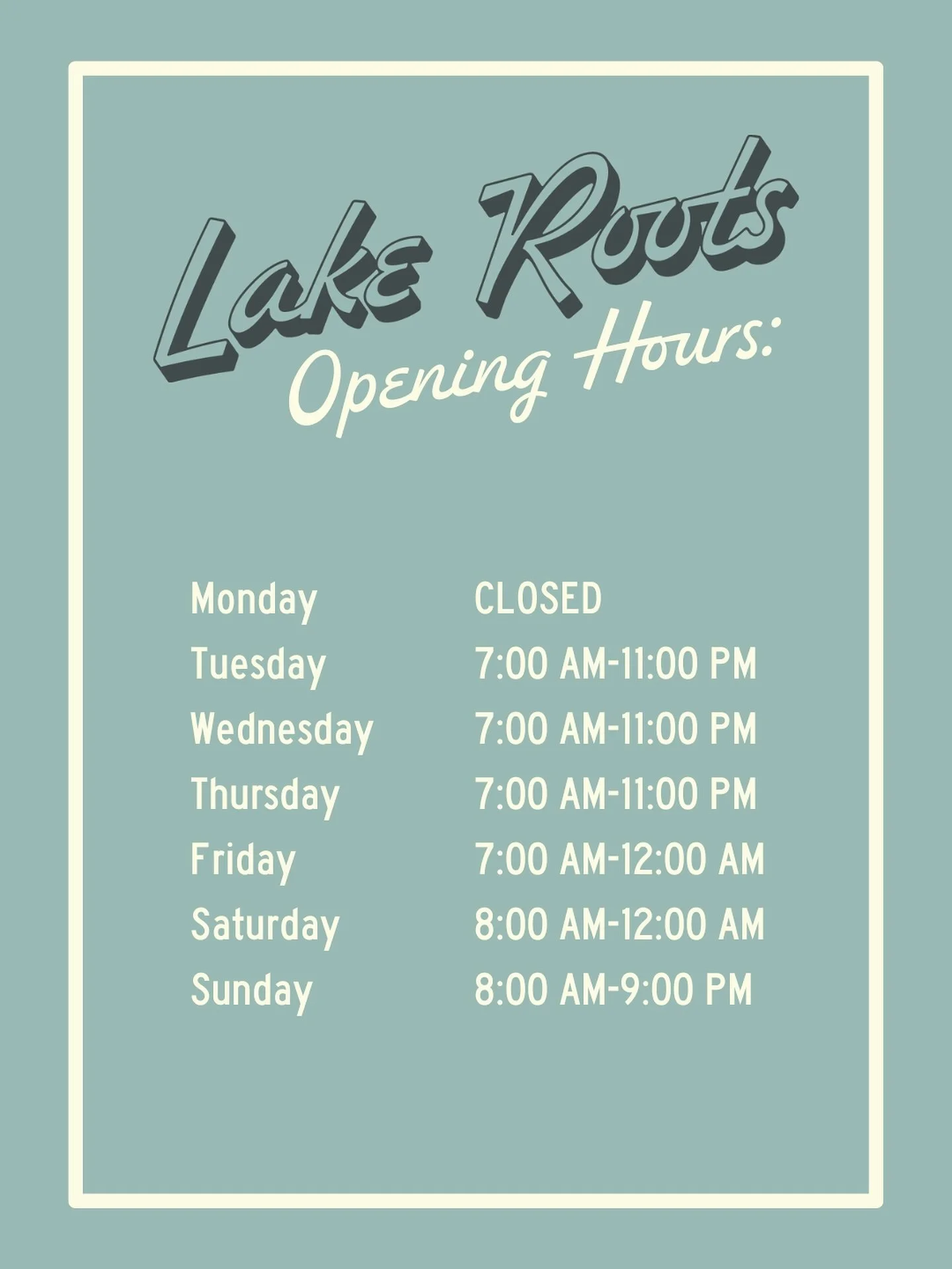 At Lake Roots, we&rsquo;re here to move with the rhythm of your day.
Come by for breakfast, lunch, or dinner!

Check out our hours above and stop in anytime! 🌿✨ 

Also stay tuned for Holiday hours coming soon! 

#LakeRoots #CrystalLake #McHenryCount