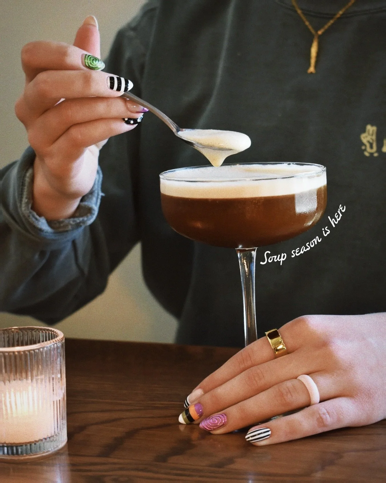 Soup season has officially arrived at Lake Roots. 🍸

Who says you need a bowl and a spoon? Our Espresso Martini is always on the menu.