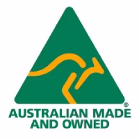 Australian Made logo with a kangaroo inside a green triangle and the text 'AUSTRALIAN MADE AND OWNED'.