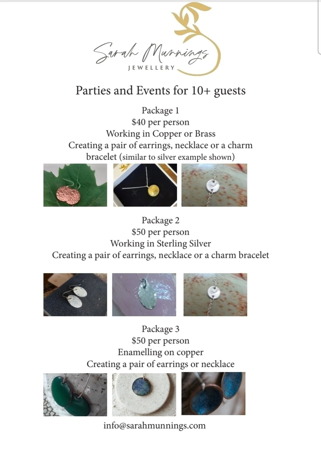 Introducing party packages for 10+ guests 

These can be at your venue, at work, at home or at my Notting Hill studio. 

These packages are taster sessions,  fun creative jewellery making to enjoy while you natter. 

Dont have space at home? 

You ca
