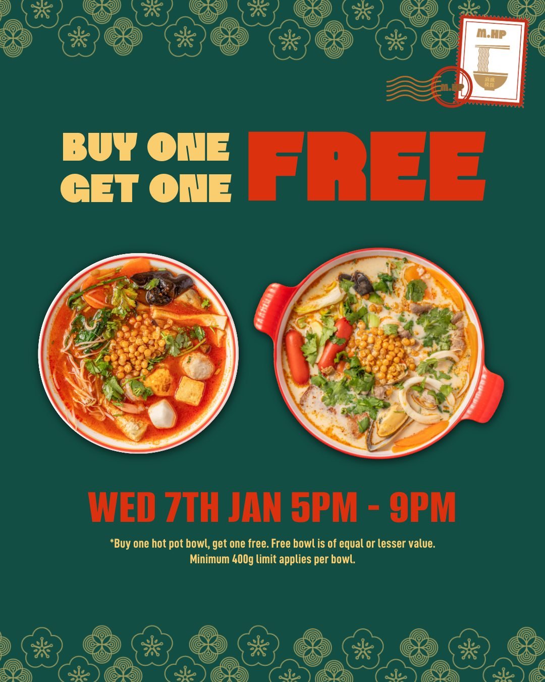 BUY ONE GET ONE FREE HOT POT! 🤩🥘 This Wednesday ONLY! 

Bring your bestie to Mad Hot Pot &amp; Dumplings this Wed 7th of Jan between 5PM - 9PM to redeem! 🔥📍 Shop 19 215/225 Parkhill Dr, Berwick

*Buy one hot pot bowl, get one free. Free bowl is o