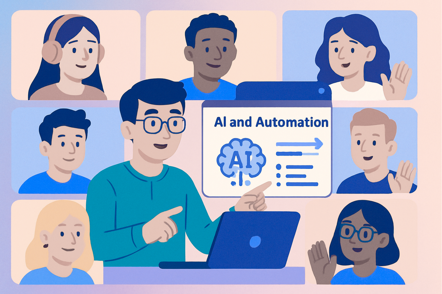 Team watching an AI and automation presentation