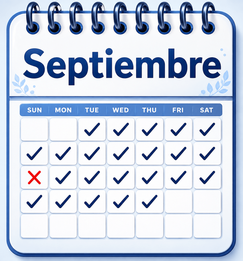 Calendario de septiembre con varios días marcados