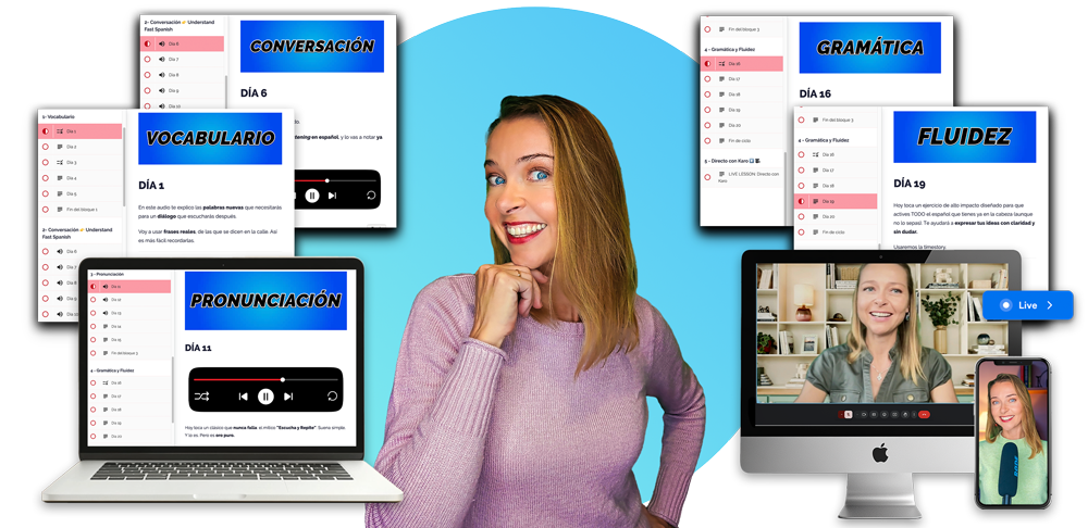 Spanish Step by Step: recursos mensuales de Karo Martínez para hablar español real con claridad y confianza.