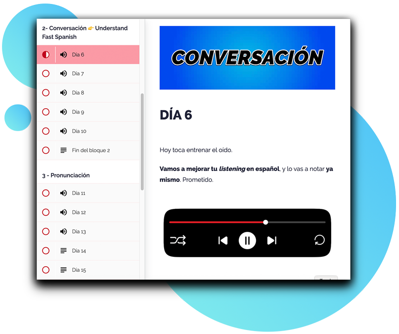 Bloque de Conversación de Spanish Step by Step para hablar español con más confianza, sin dudar y con el vocabulario correcto.