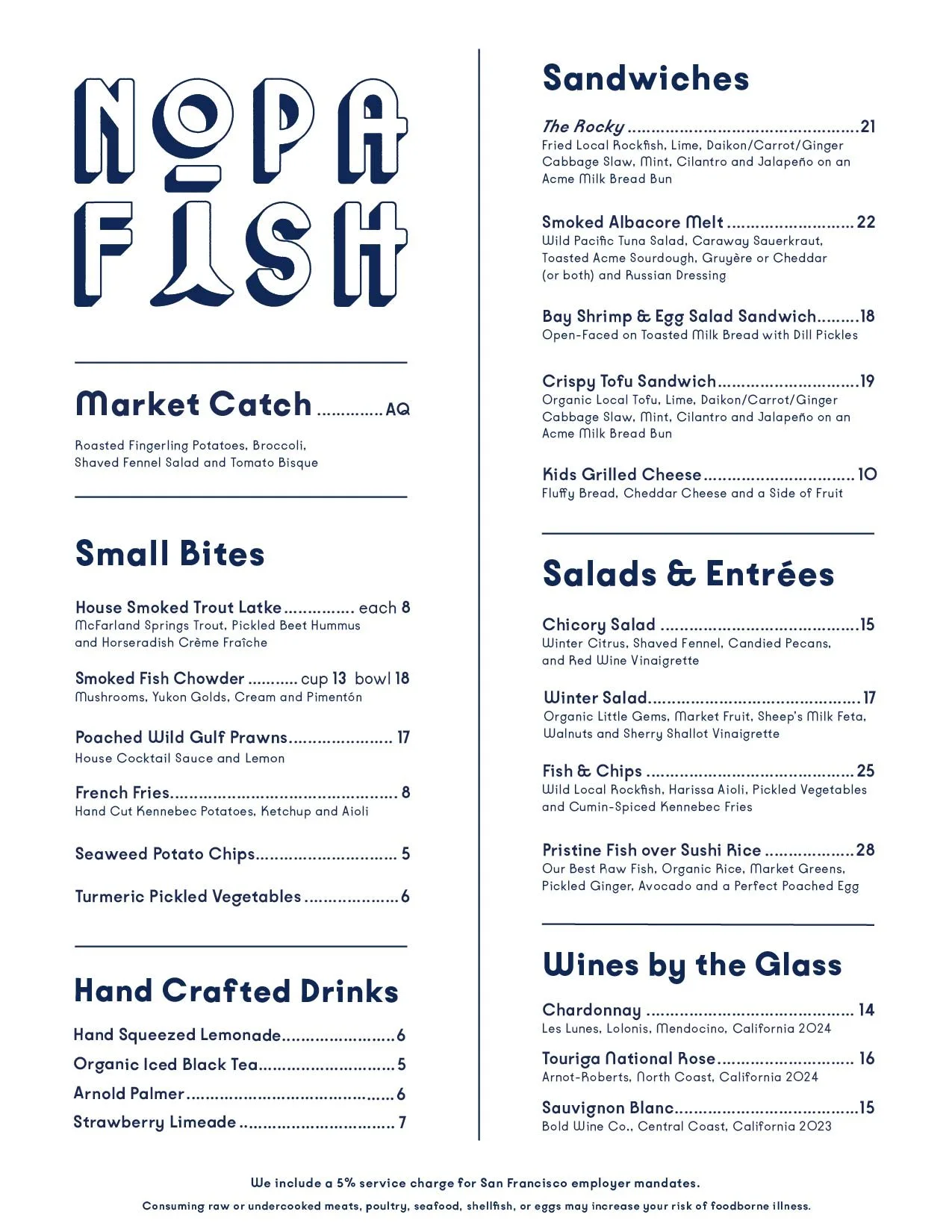 December Nopa Fish Menu